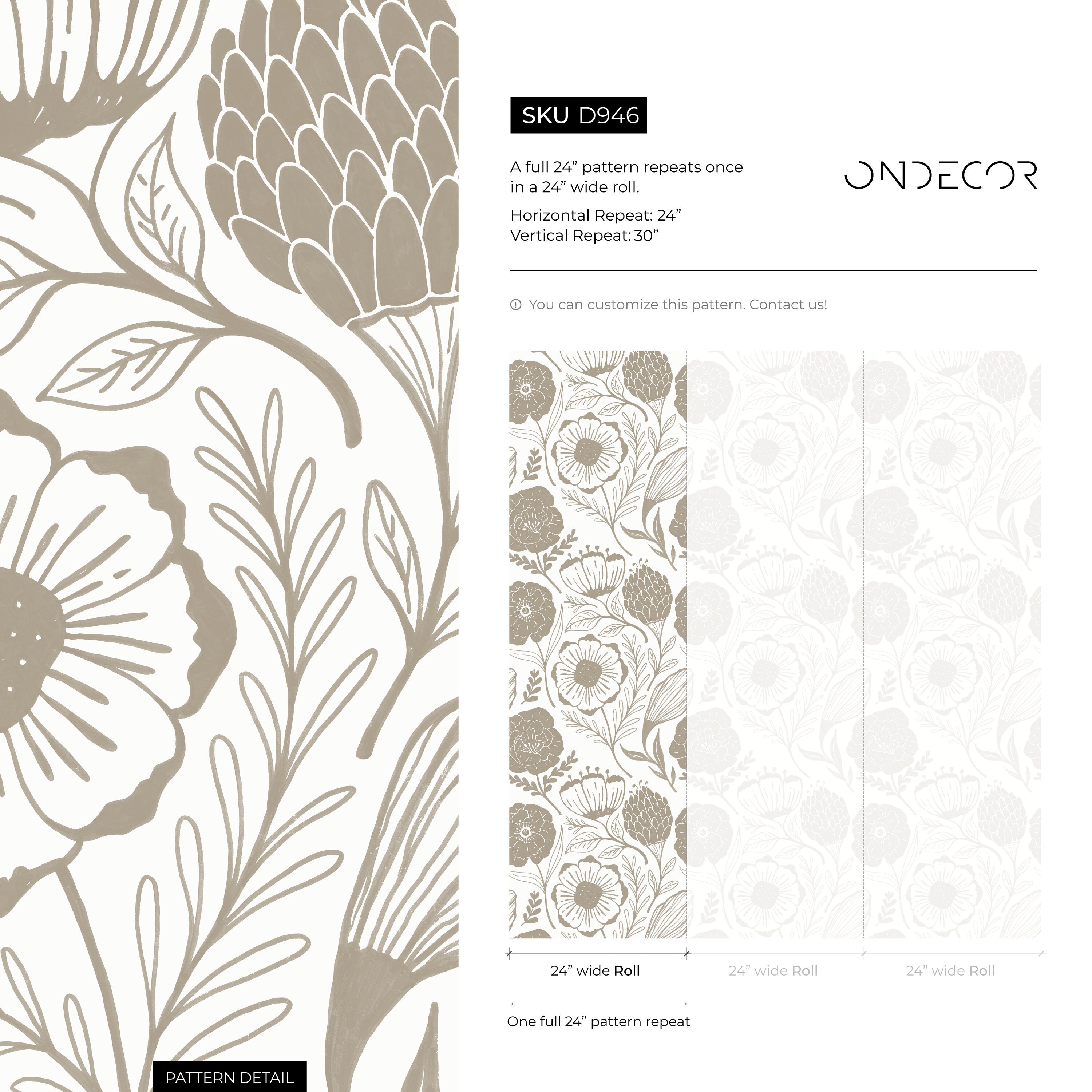 Floral Wallpaper Featuring Hand-drawn Blooms In Beige - D946