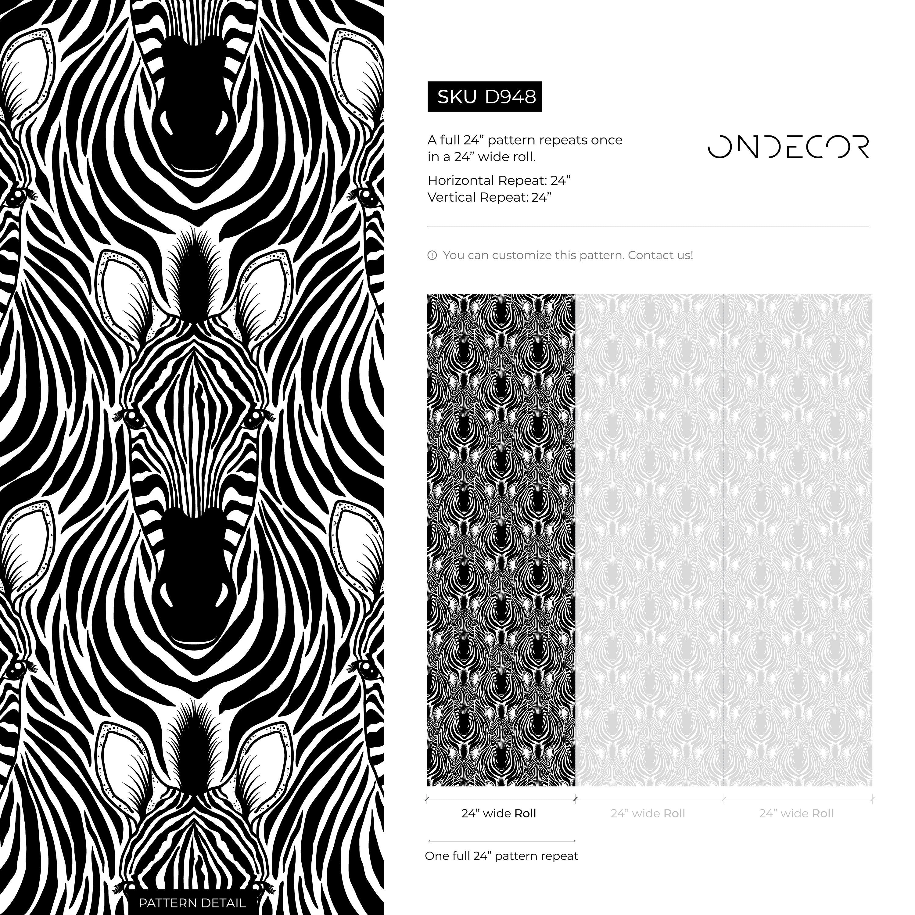 Animal Print Wallpaper With A Graphic Zebra Motif In Black And White - D948