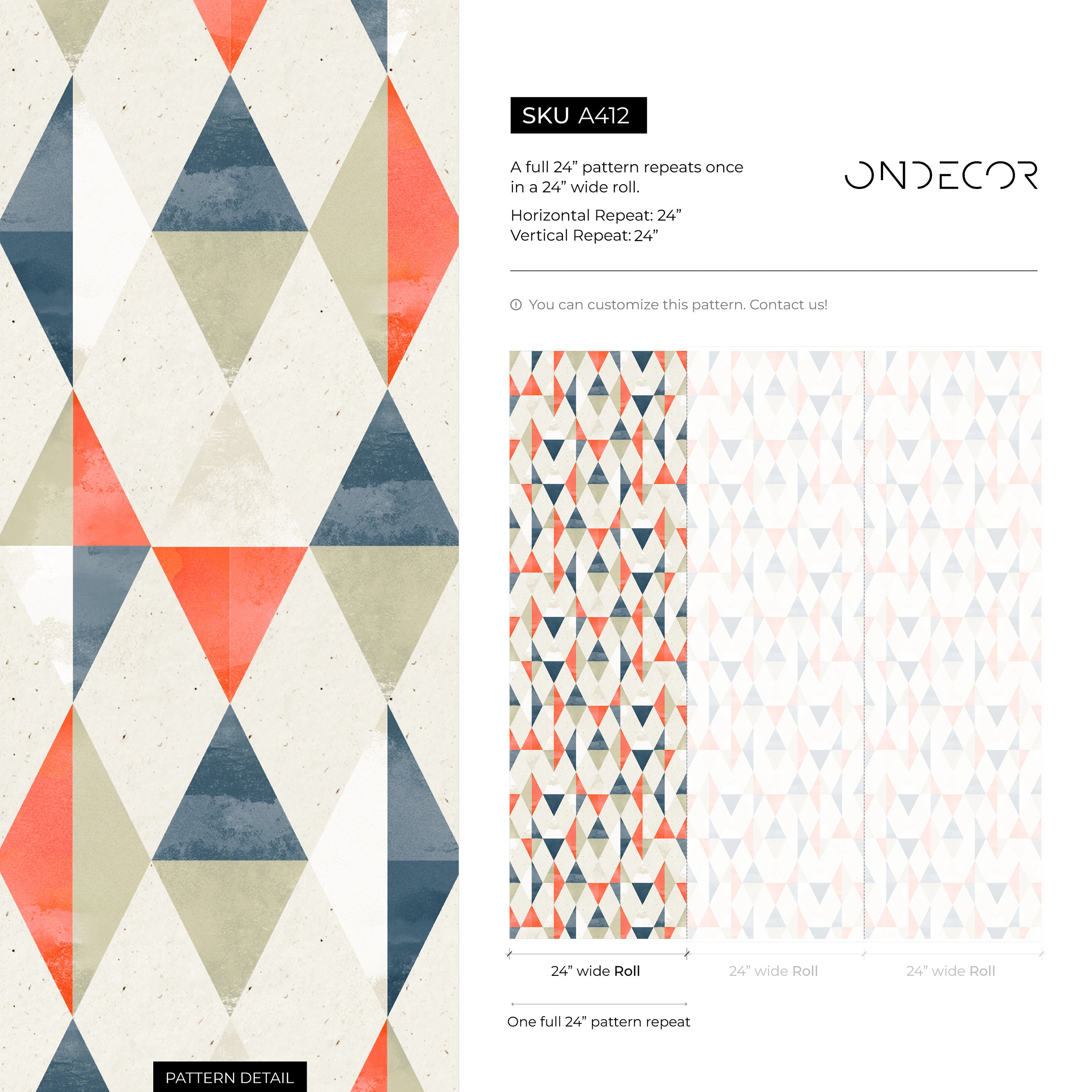 Geometric Wallpaper With A Retro Triangle Pattern In Blue, Orange, And Beige - A412