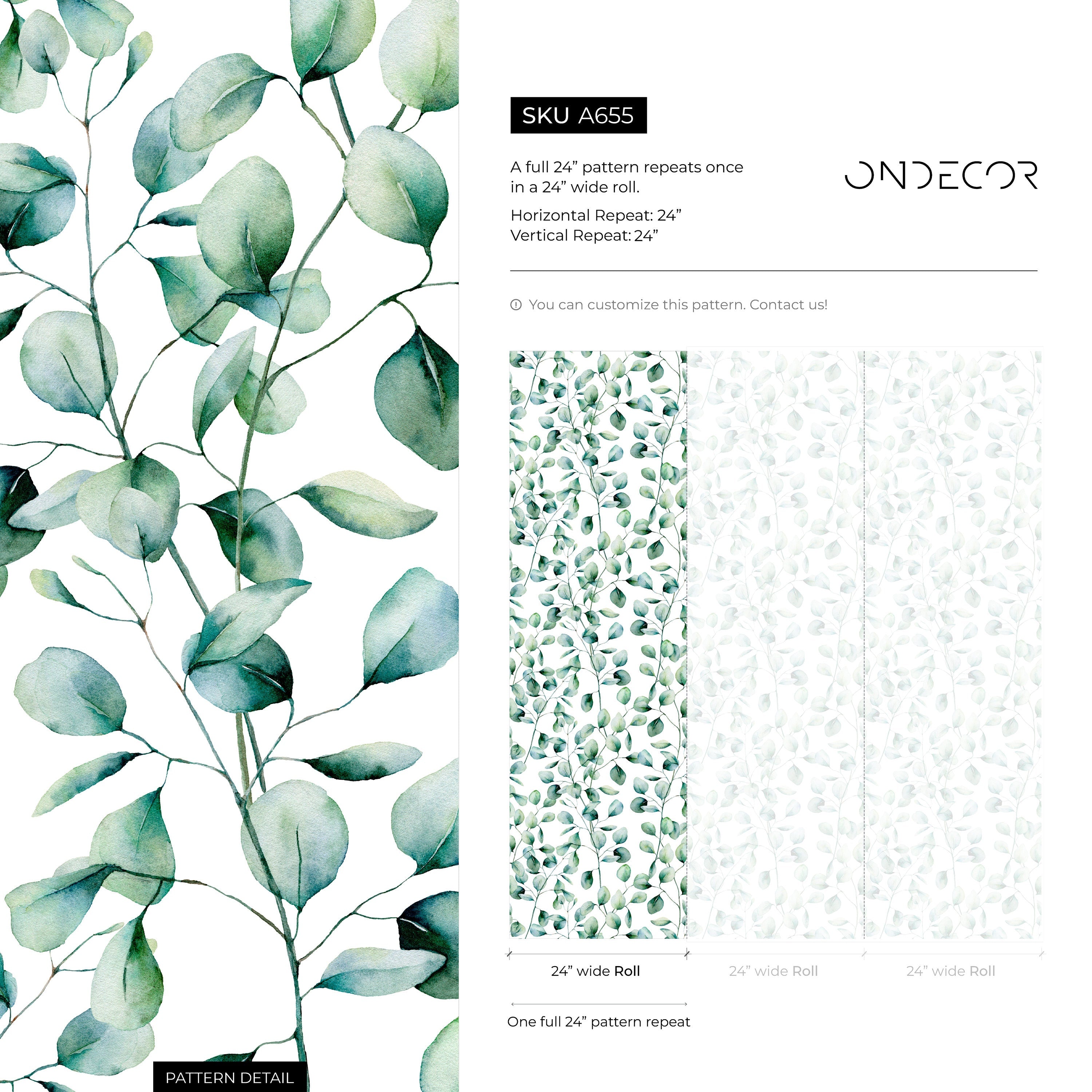 Botanical Wallpaper Featuring Watercolor Eucalyptus Branches In Greens And Blues - A655