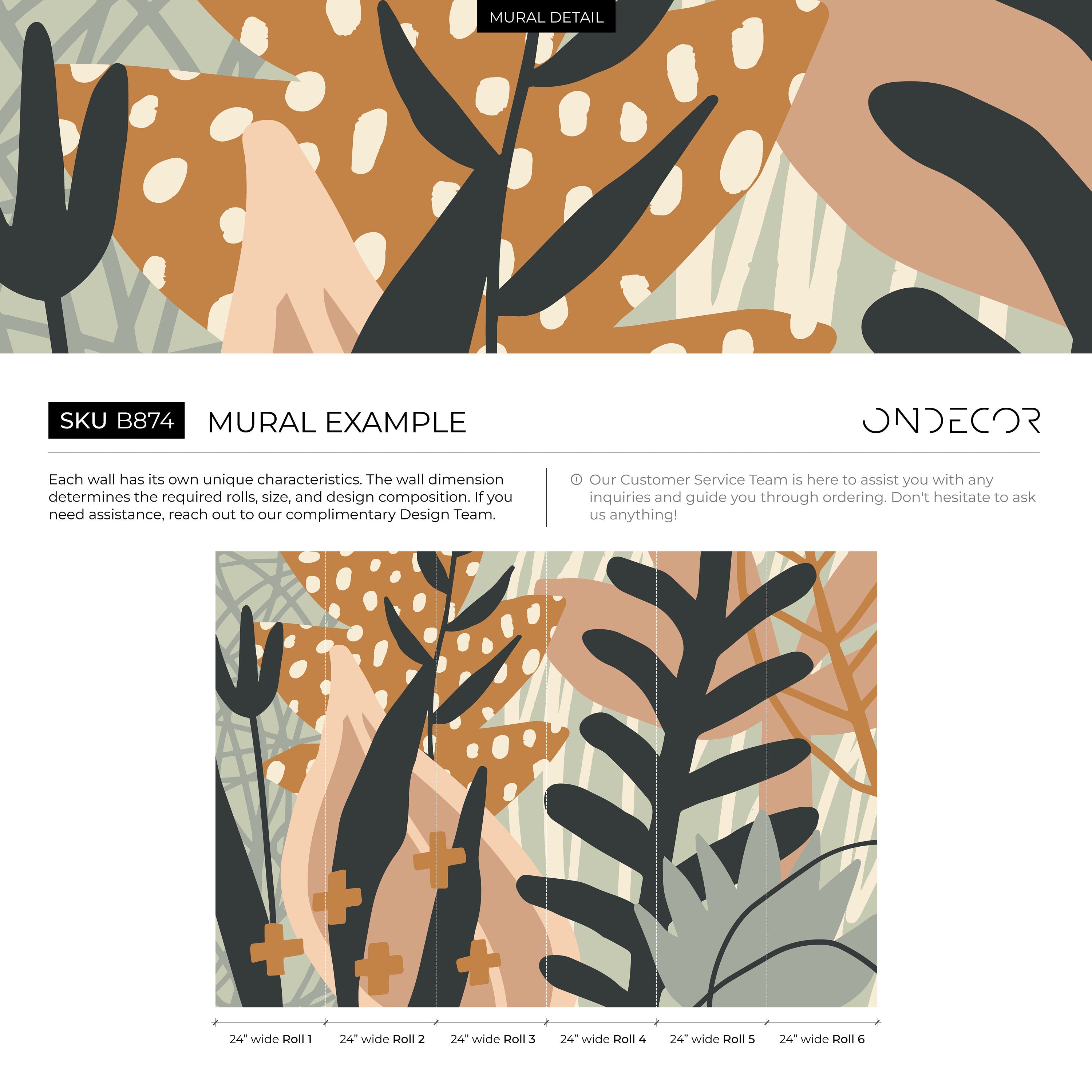 Abstract Wallpaper With Botanical Forms In Brown, Green, And Black - B874