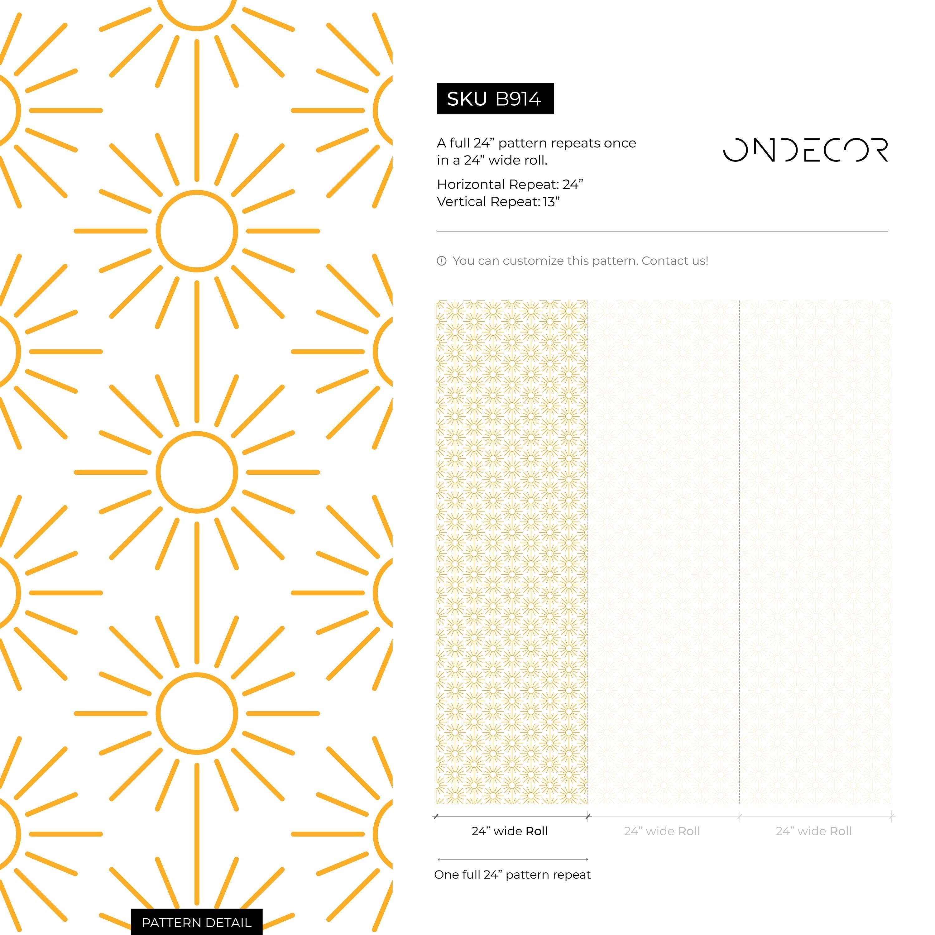 Geometric Wallpaper With A Minimalist Sunburst Motif In Yellow - B914