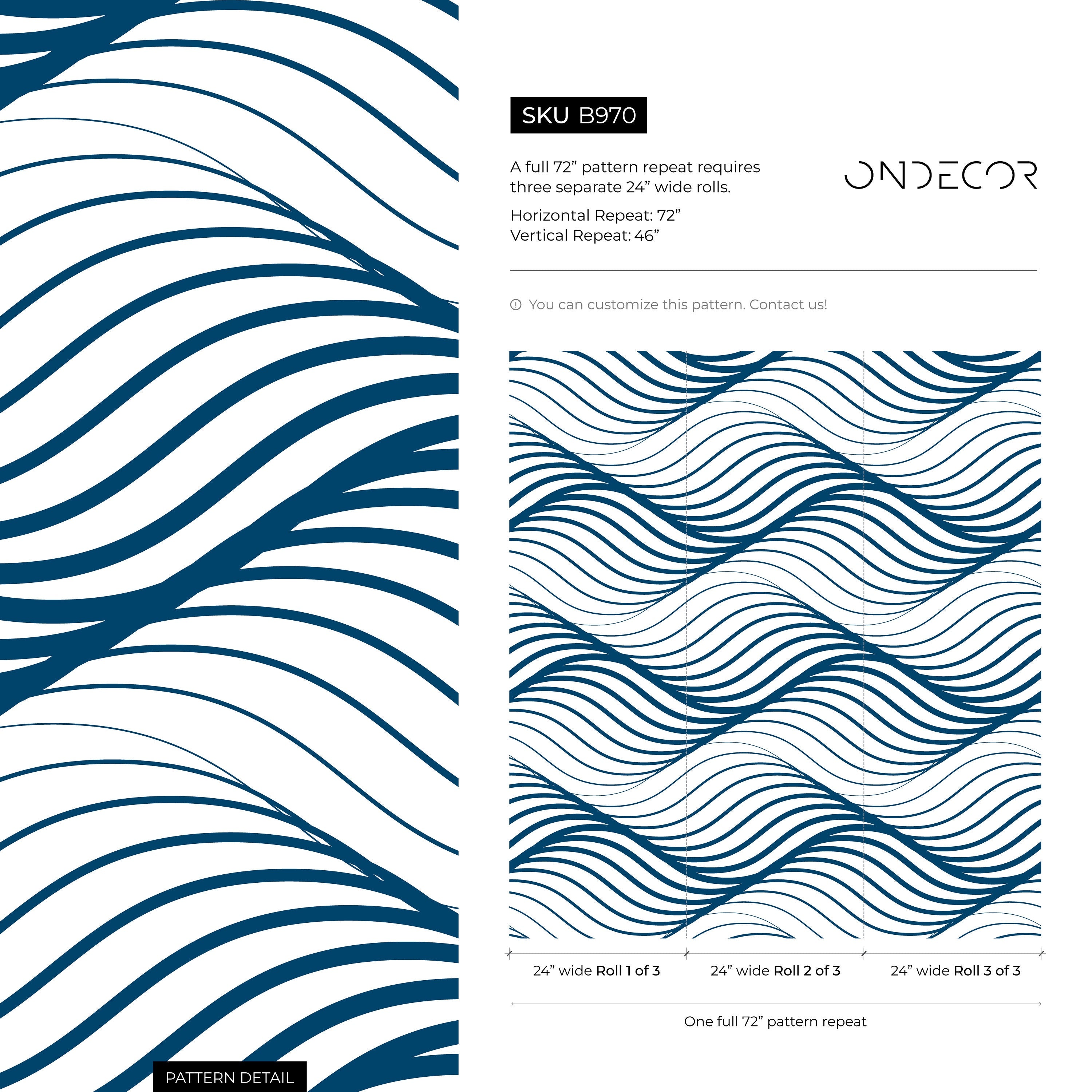 Modern Wave Wallpaper With A Flowing Lines Motif In Blue - B970