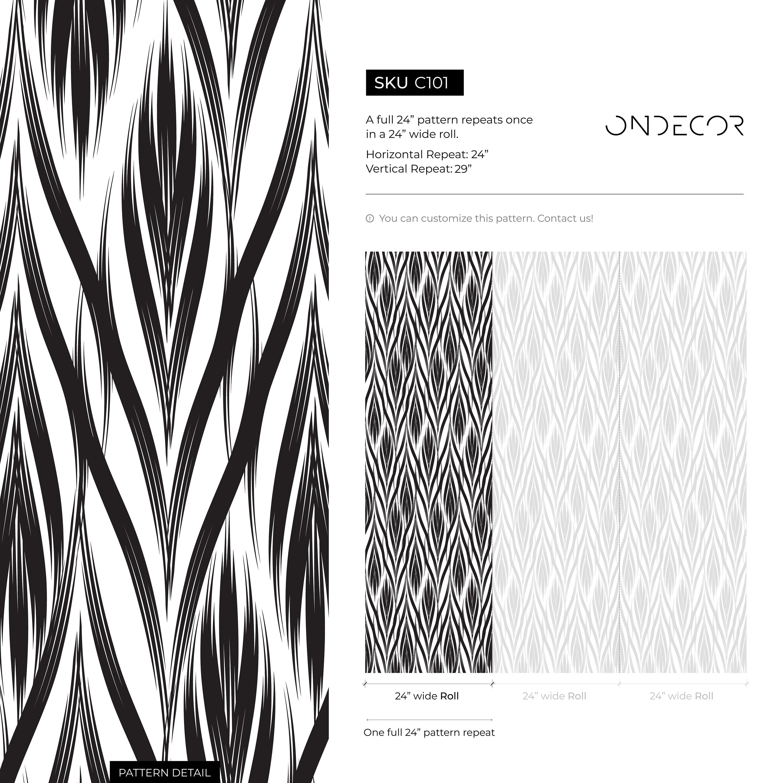 Art Deco Wallpaper With Sweeping Brush Strokes In Black And White - C101