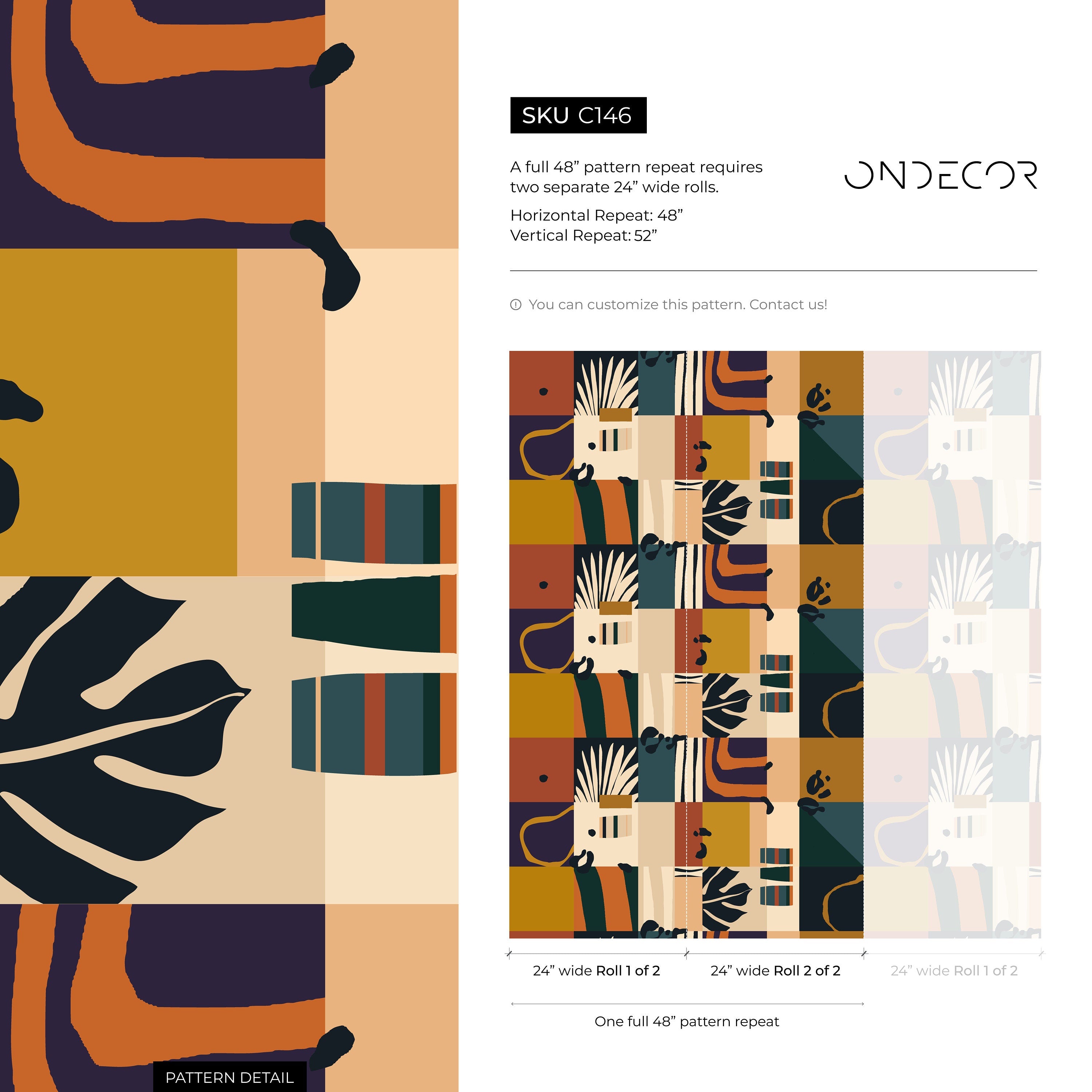 Abstract Wallpaper With Geometric Blocks In Terracotta, Mustard, And Teal - C146