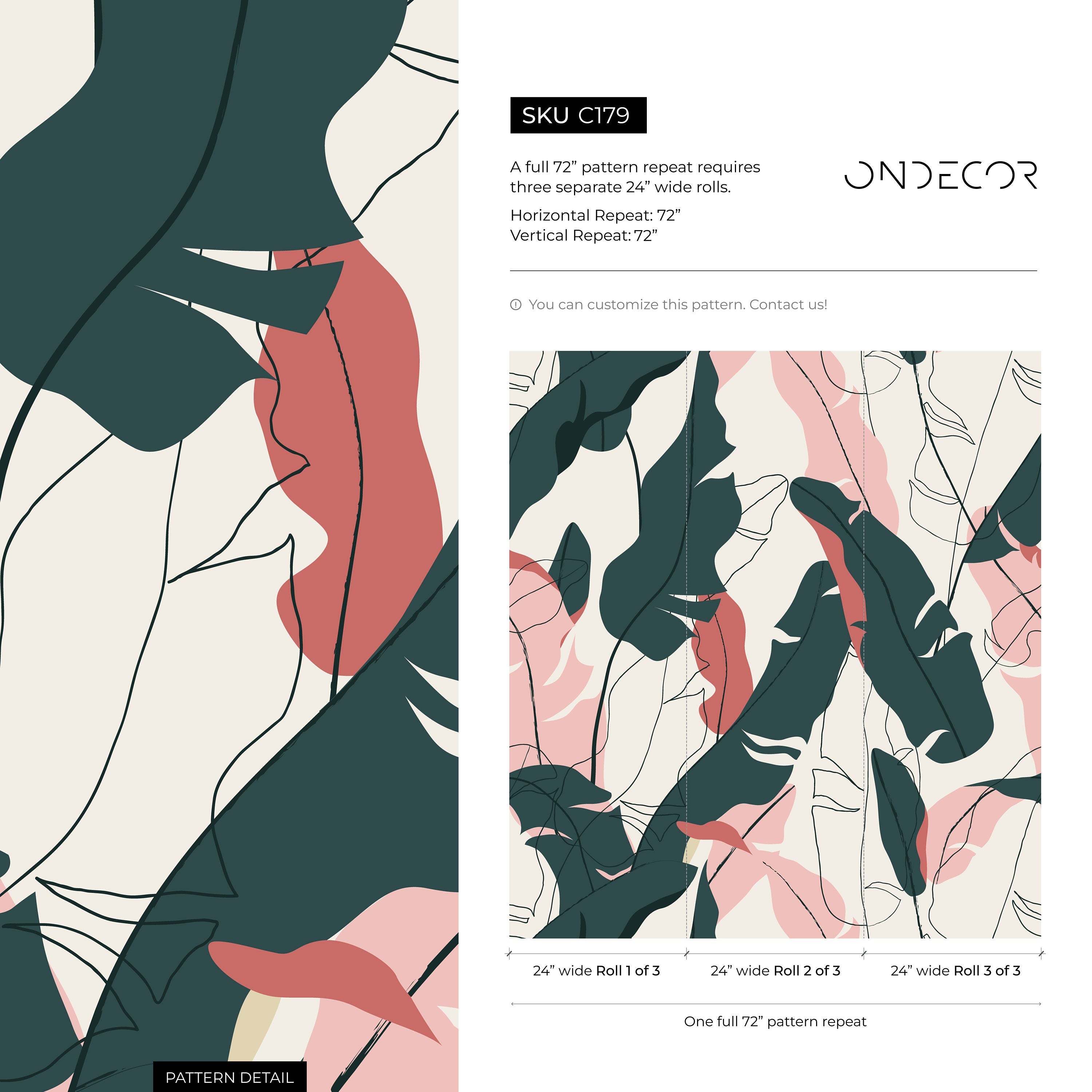 Abstract Wallpaper With Botanical Leaves And Line Art Faces In Teal And Pink - C179