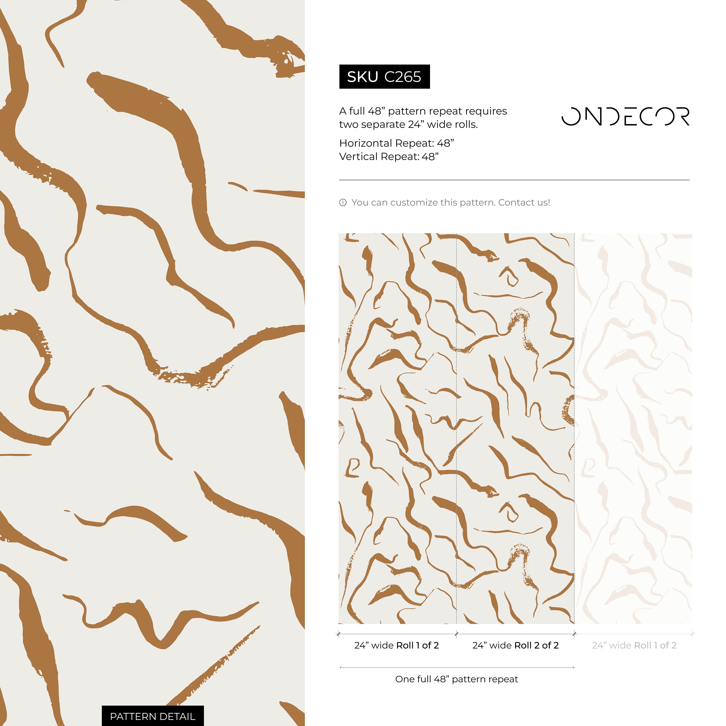 Abstract Wallpaper With Flowing Brushstrokes In Gold And Brown - C265