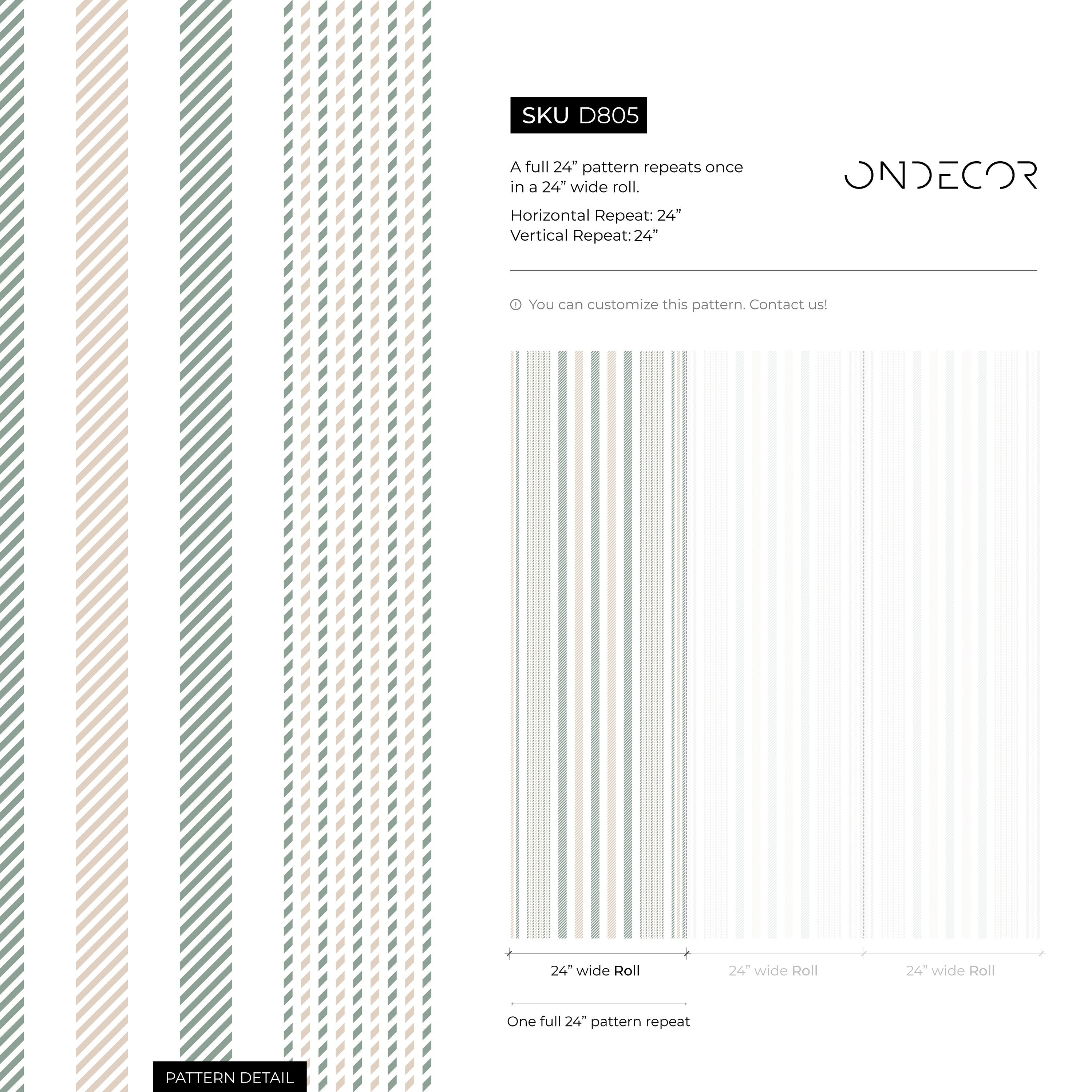 Striped Wallpaper With A Dashed Line Motif In Green And Beige - D805