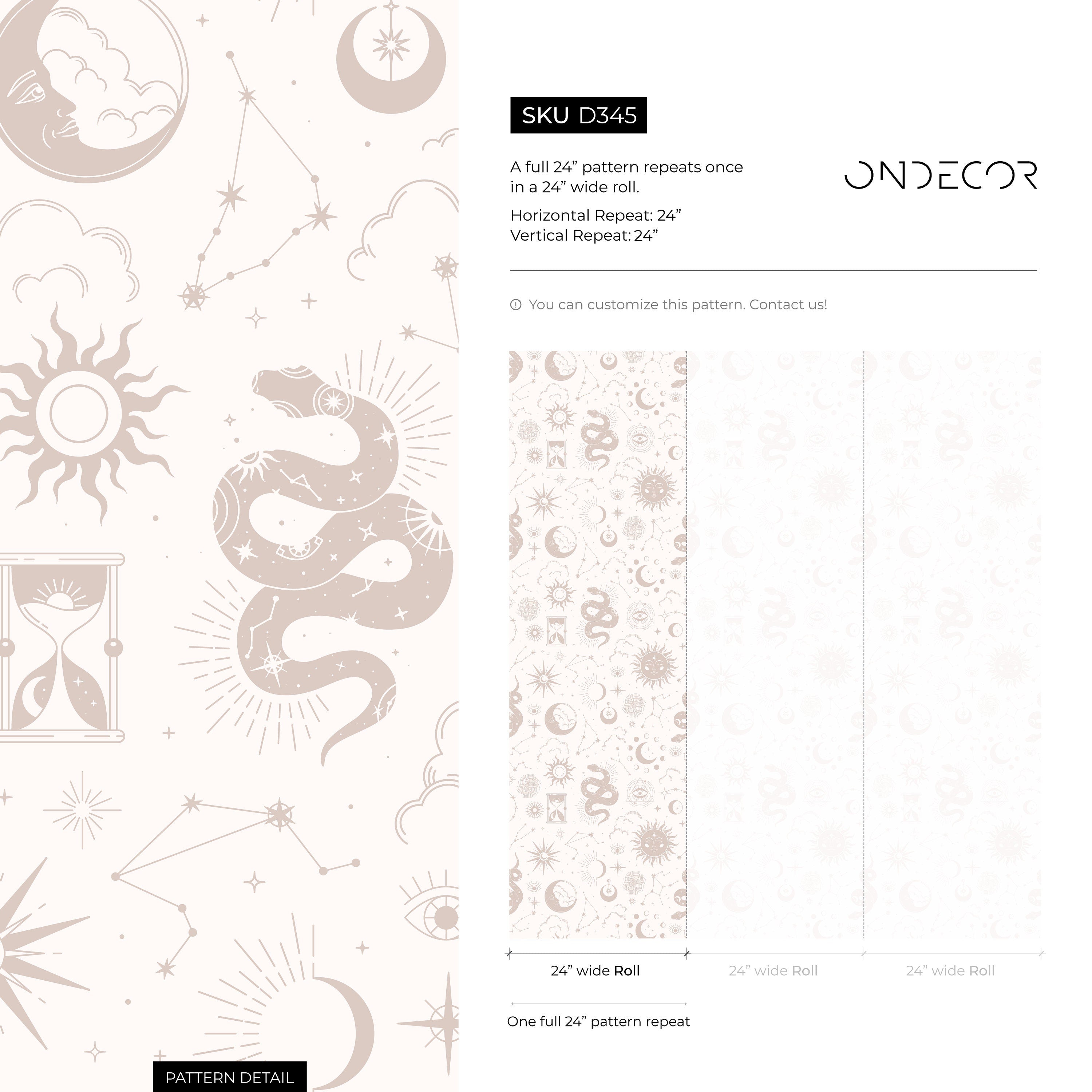 Celestial Wallpaper With Mystical Sun, Moon, And Snake Motifs In Beige - D345