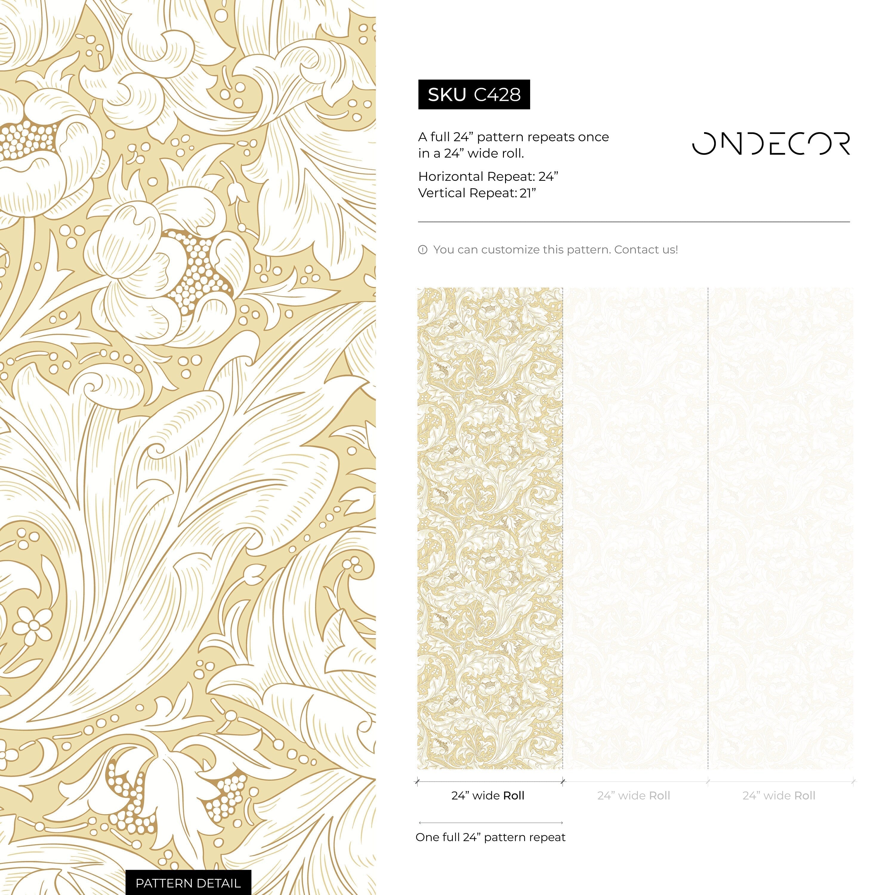 Art Nouveau Wallpaper With Intricate Floral Motifs In Yellow And Cream - C428