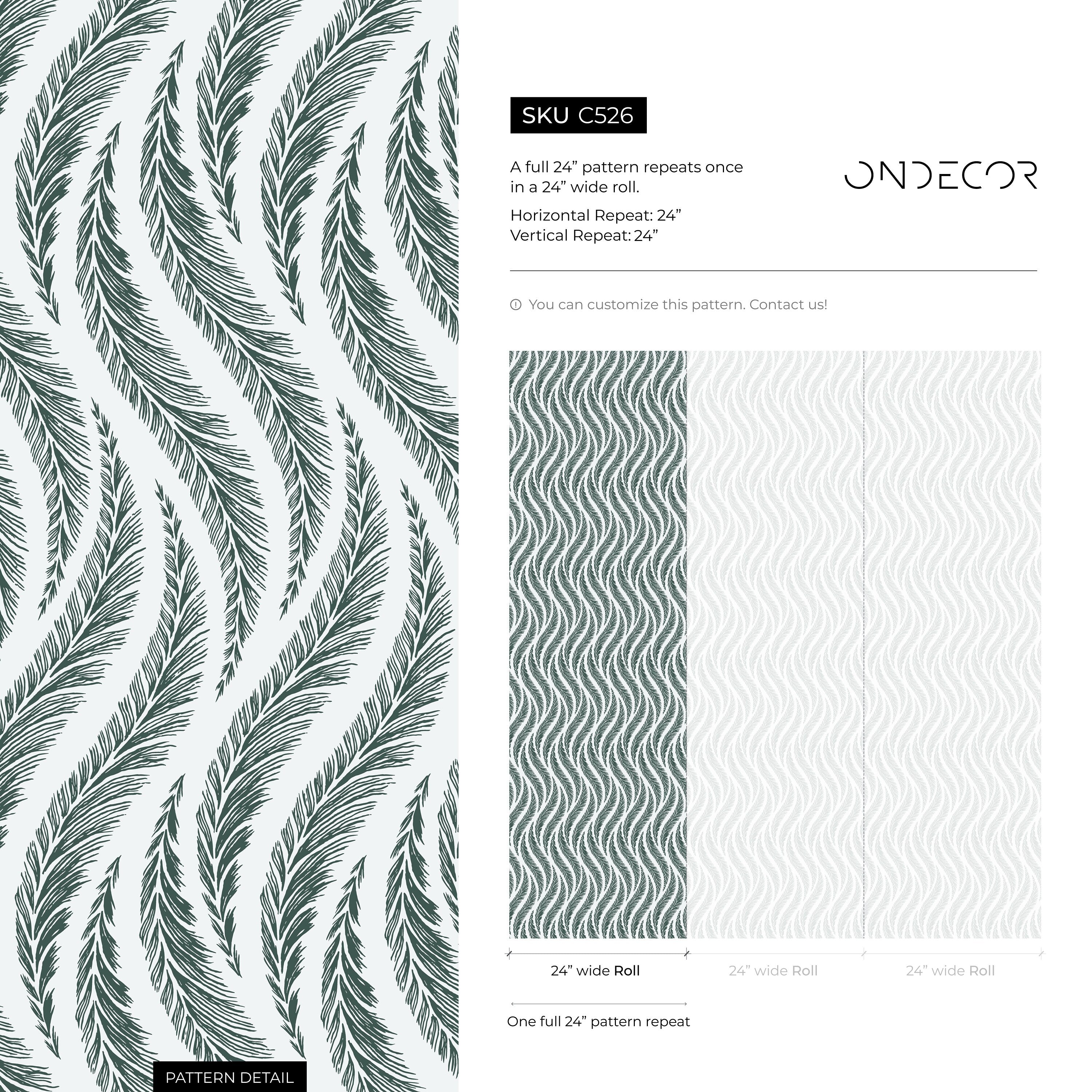 Feather Wallpaper With A Wavy Pattern In Green And Gray - C526