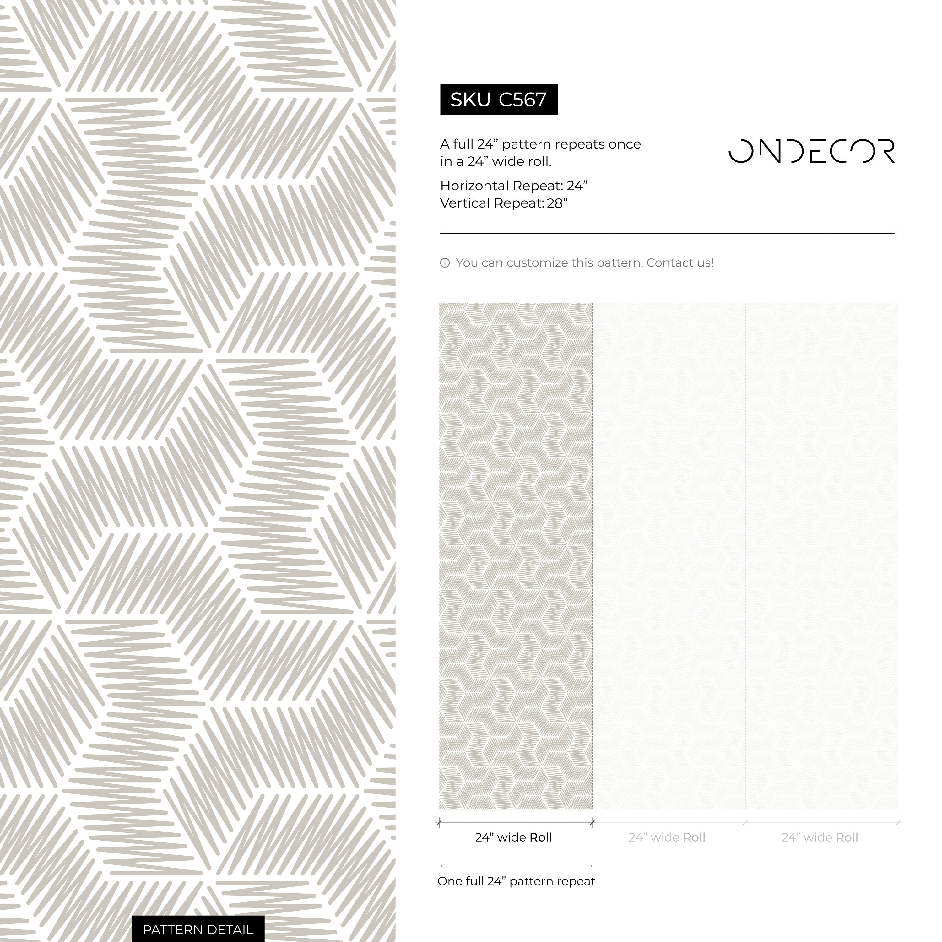 Geometric Wallpaper With A Sketched Chevron Motif In Beige - C567