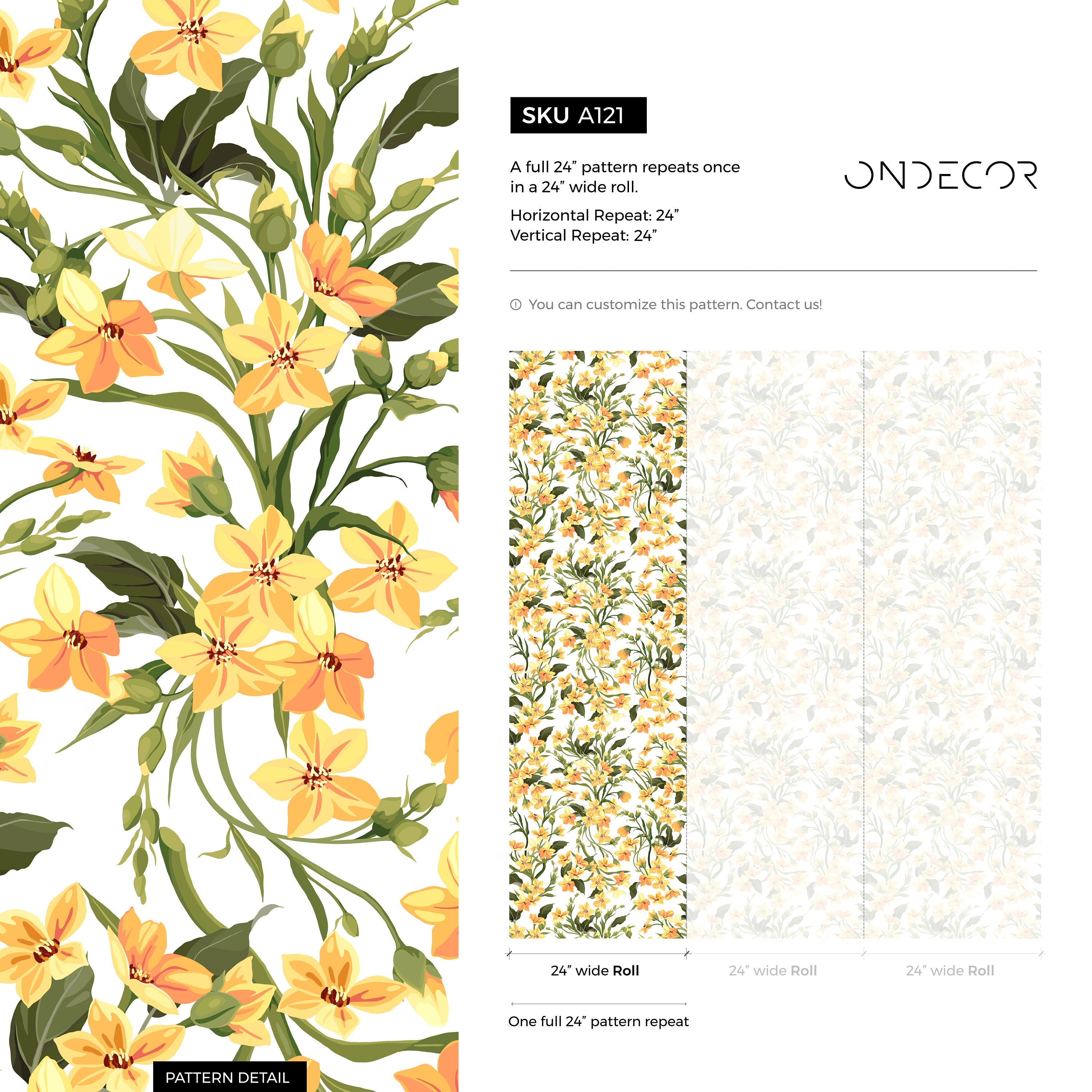 Floral Wallpaper Featuring Small Wildflowers In Yellow, Orange, And Green - A121