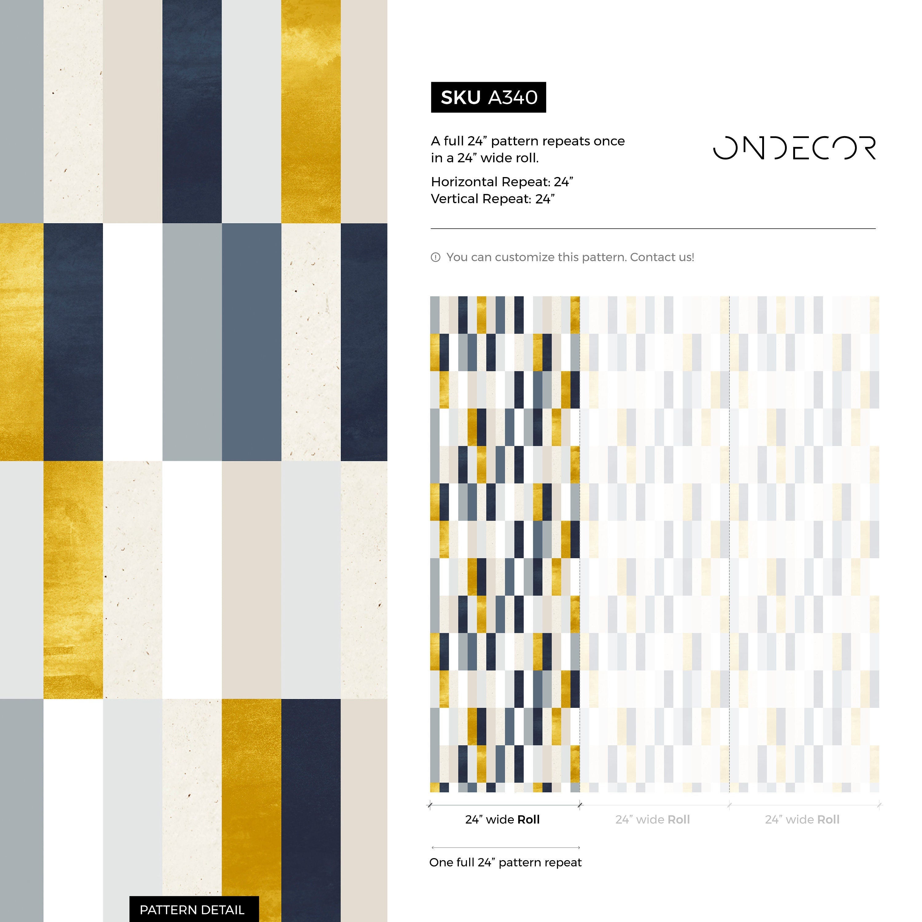 Geometric Wallpaper With A Modern Color Block Motif In Gold, Blue, And Grey - A340