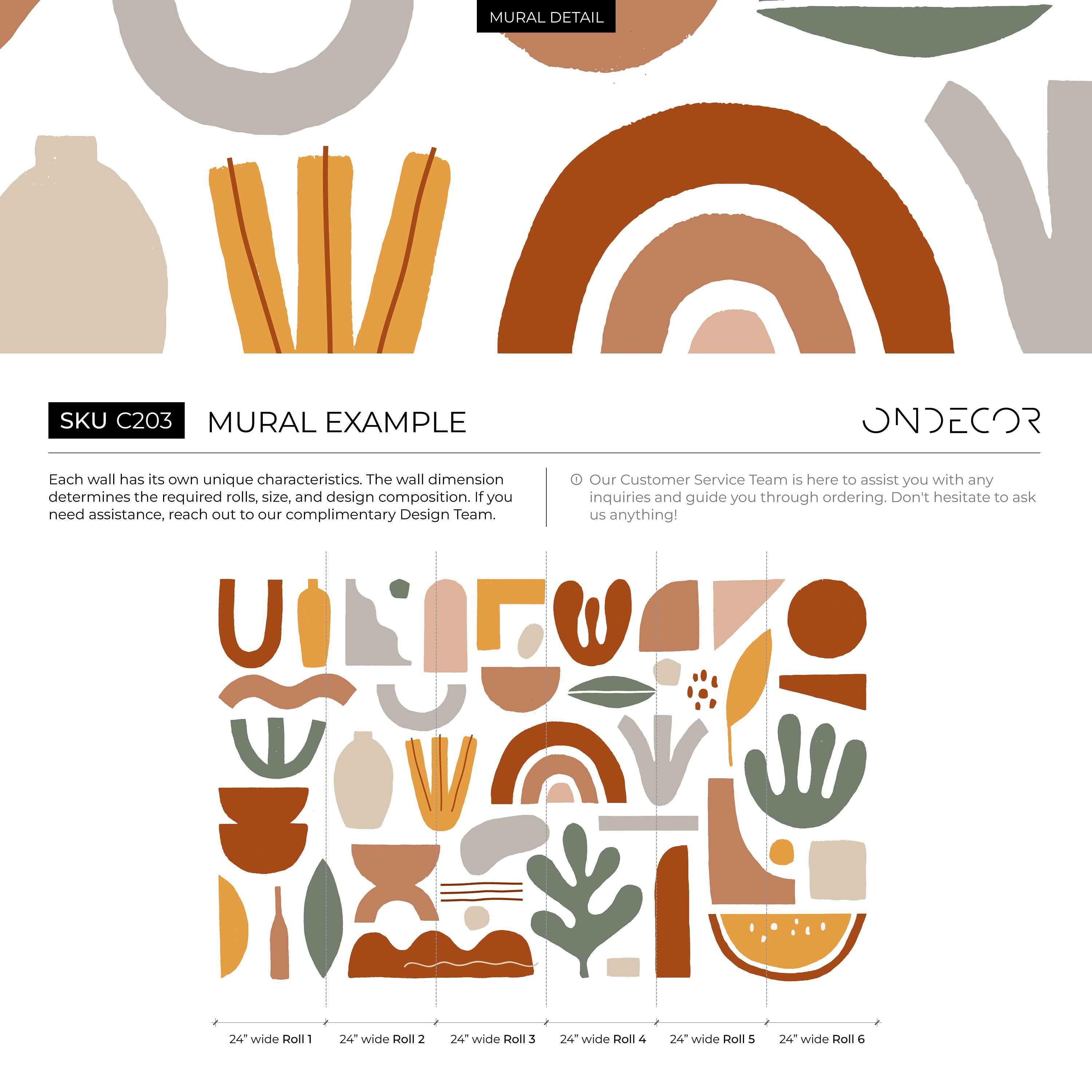 Boho Wallpaper With Abstract Shapes And Rainbows In Terracotta, Sage, And Yellow - C203