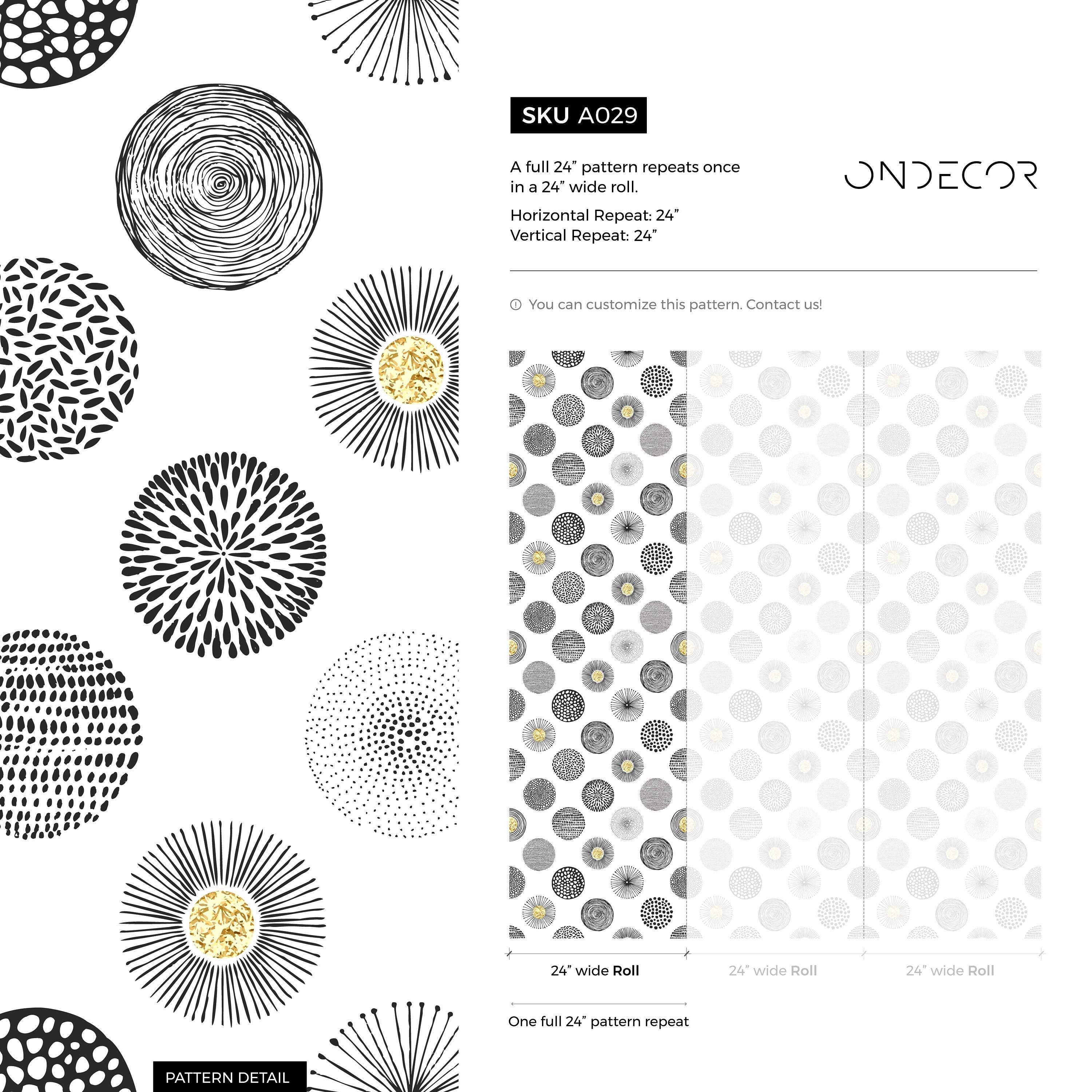 Geometric Wallpaper With Hand-drawn Circles In Black And Gold - A029