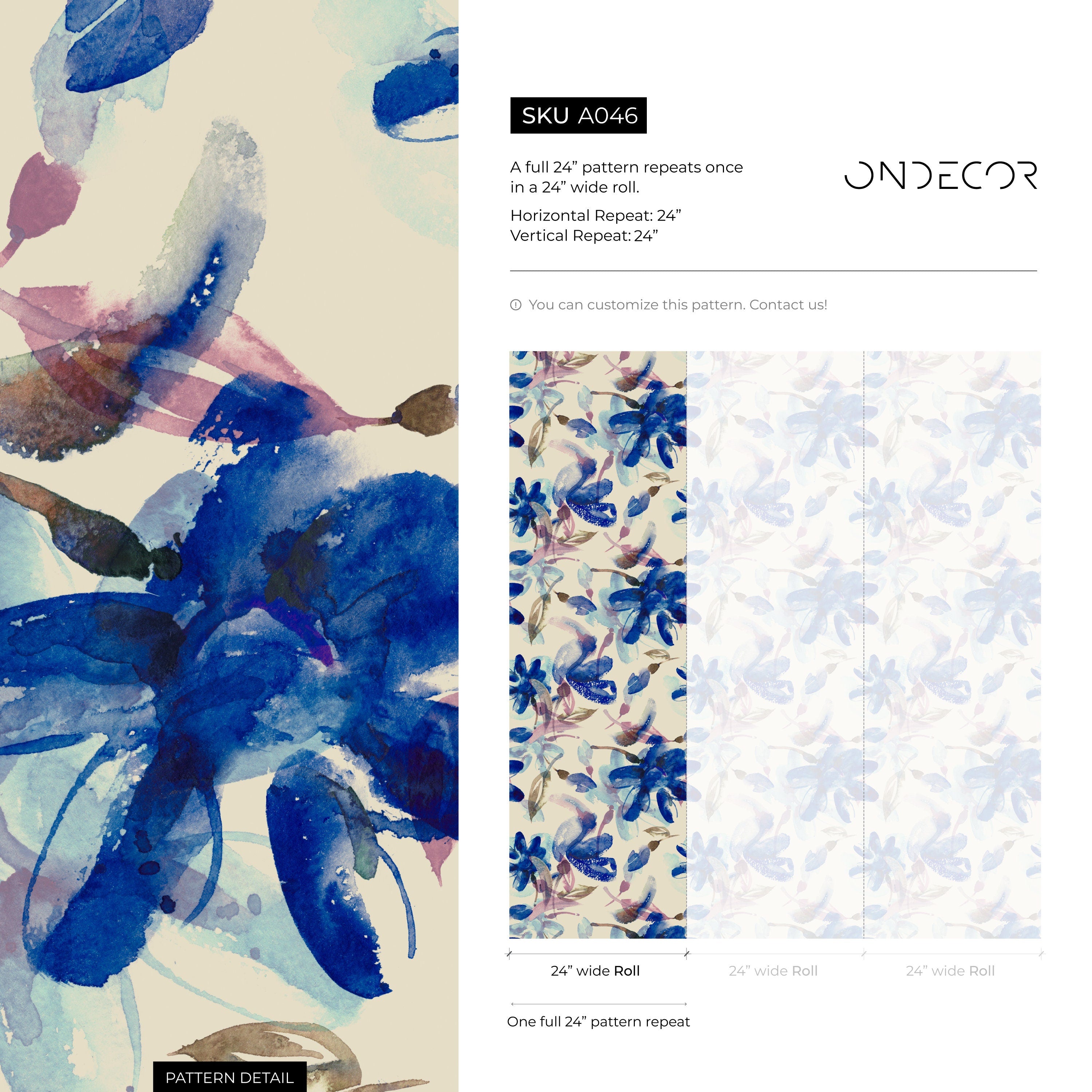 Floral Wallpaper With An Abstract Watercolor Style In Blue And Purple - A046