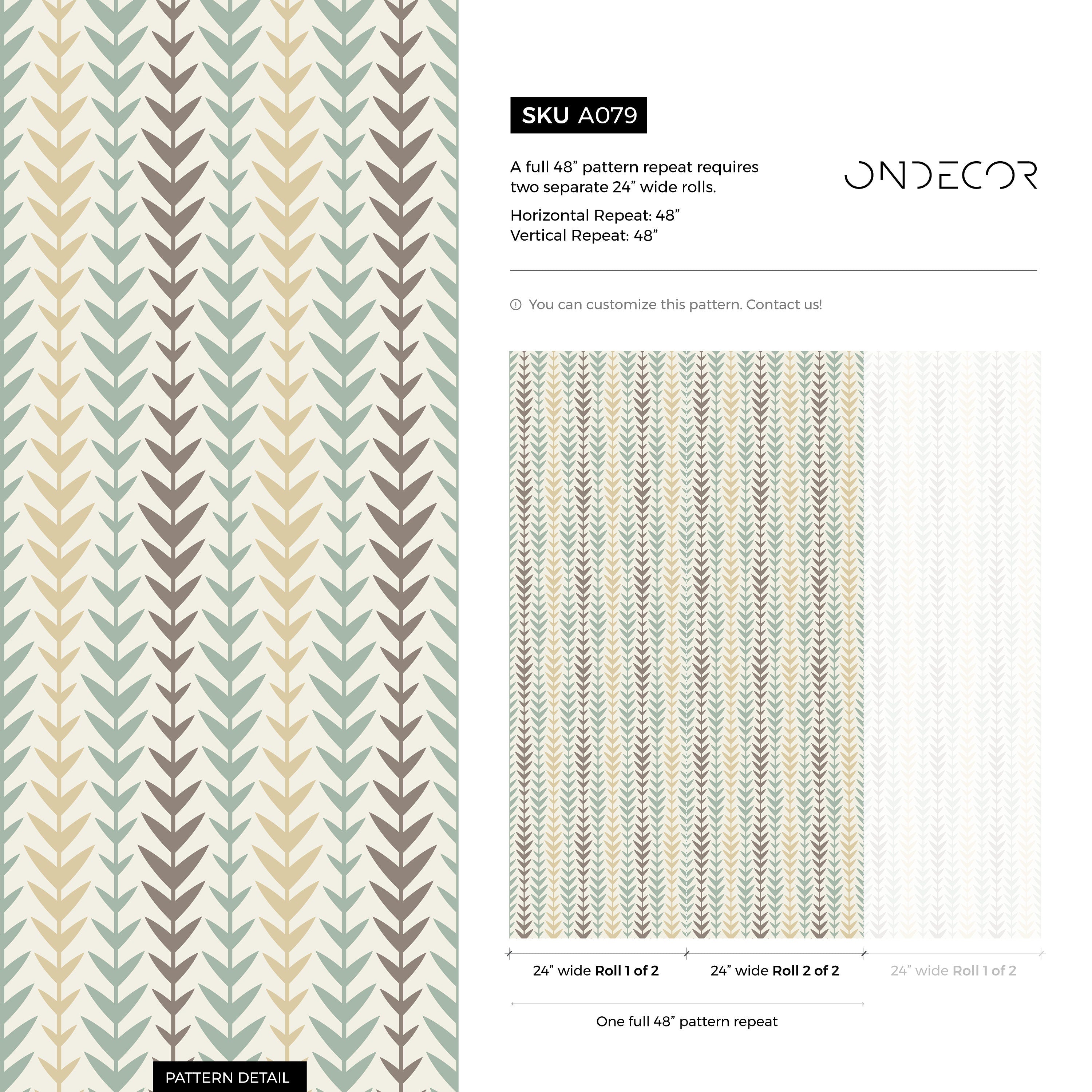 Geometric Wallpaper With A Leaf Motif In Green, Brown, And Beige - A079