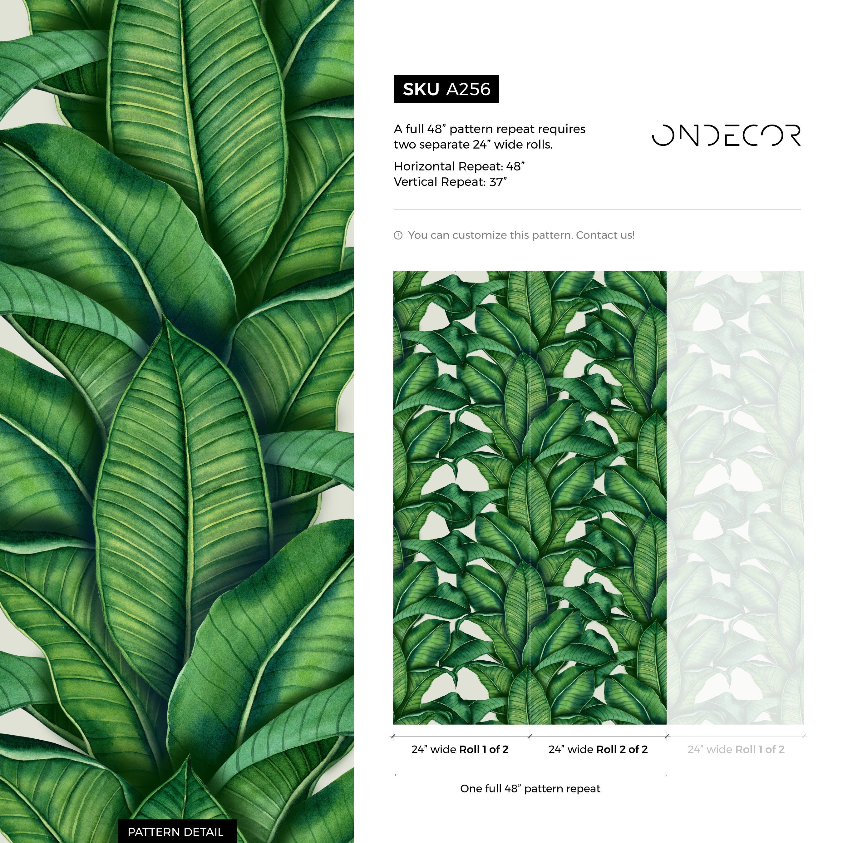 Tropical Wallpaper Featuring Lush Banana Leaves In Green - A256