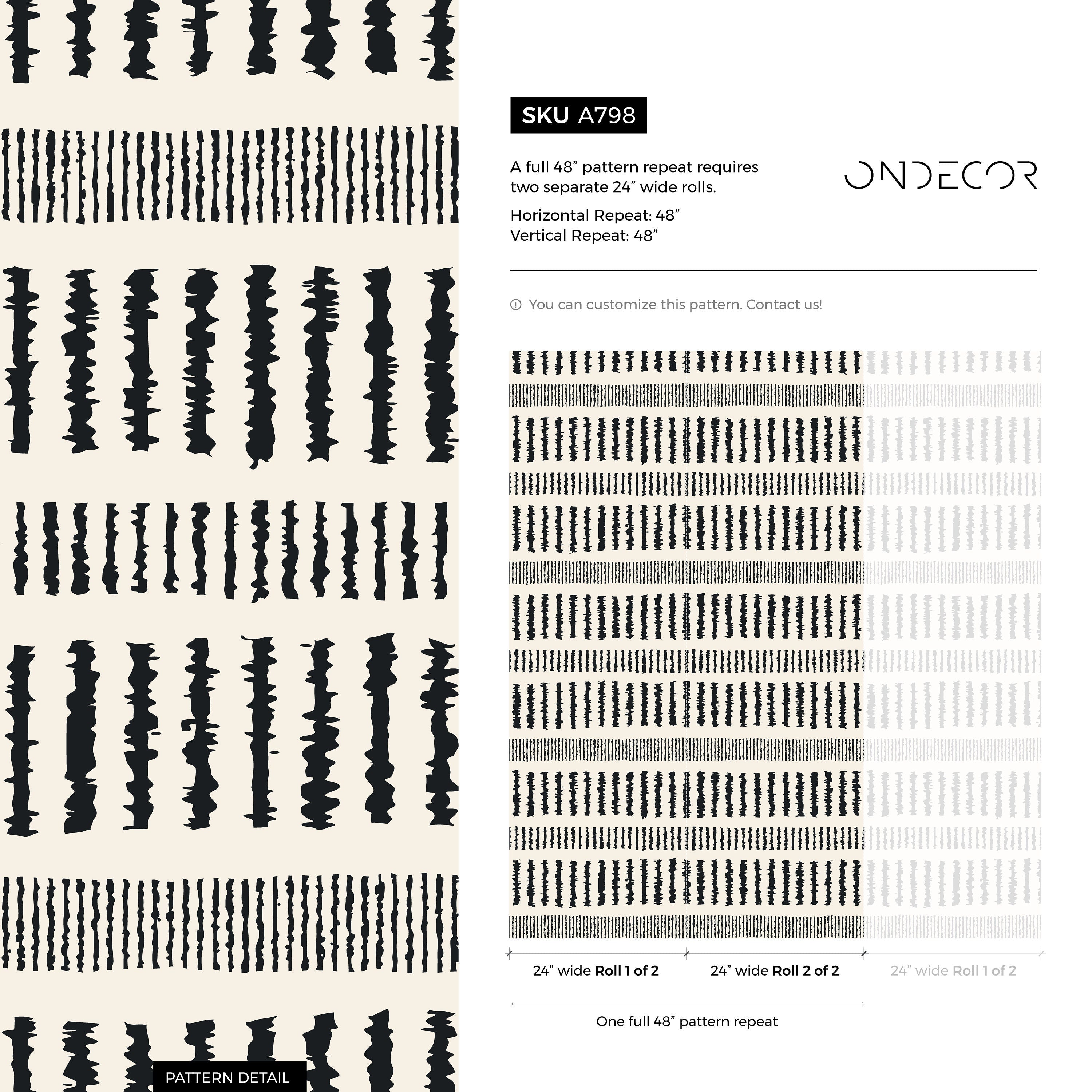 Abstract Wallpaper With Irregular Stripes In Black And Off-white - A798