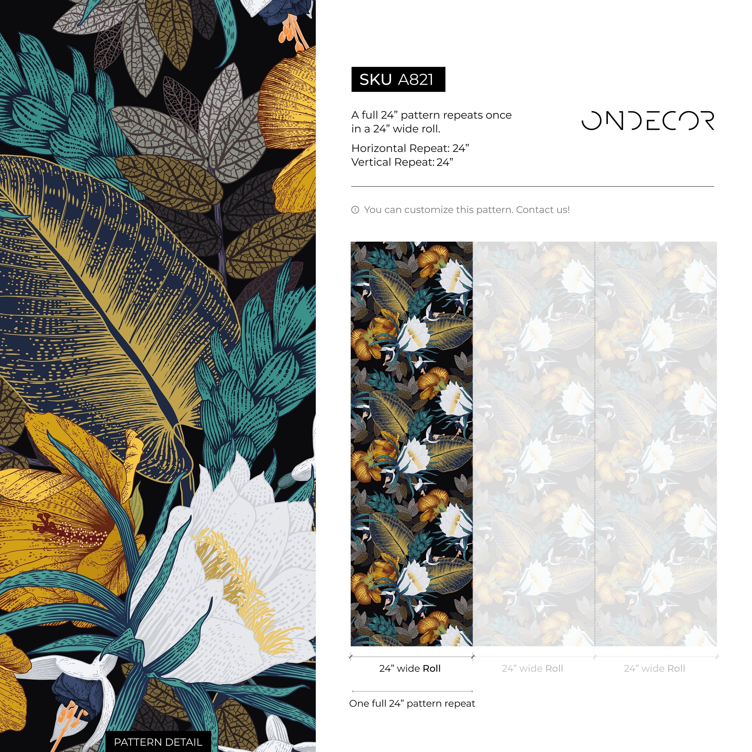 Tropical Wallpaper With Exotic Hibiscus In Yellow, Teal, And White - A821