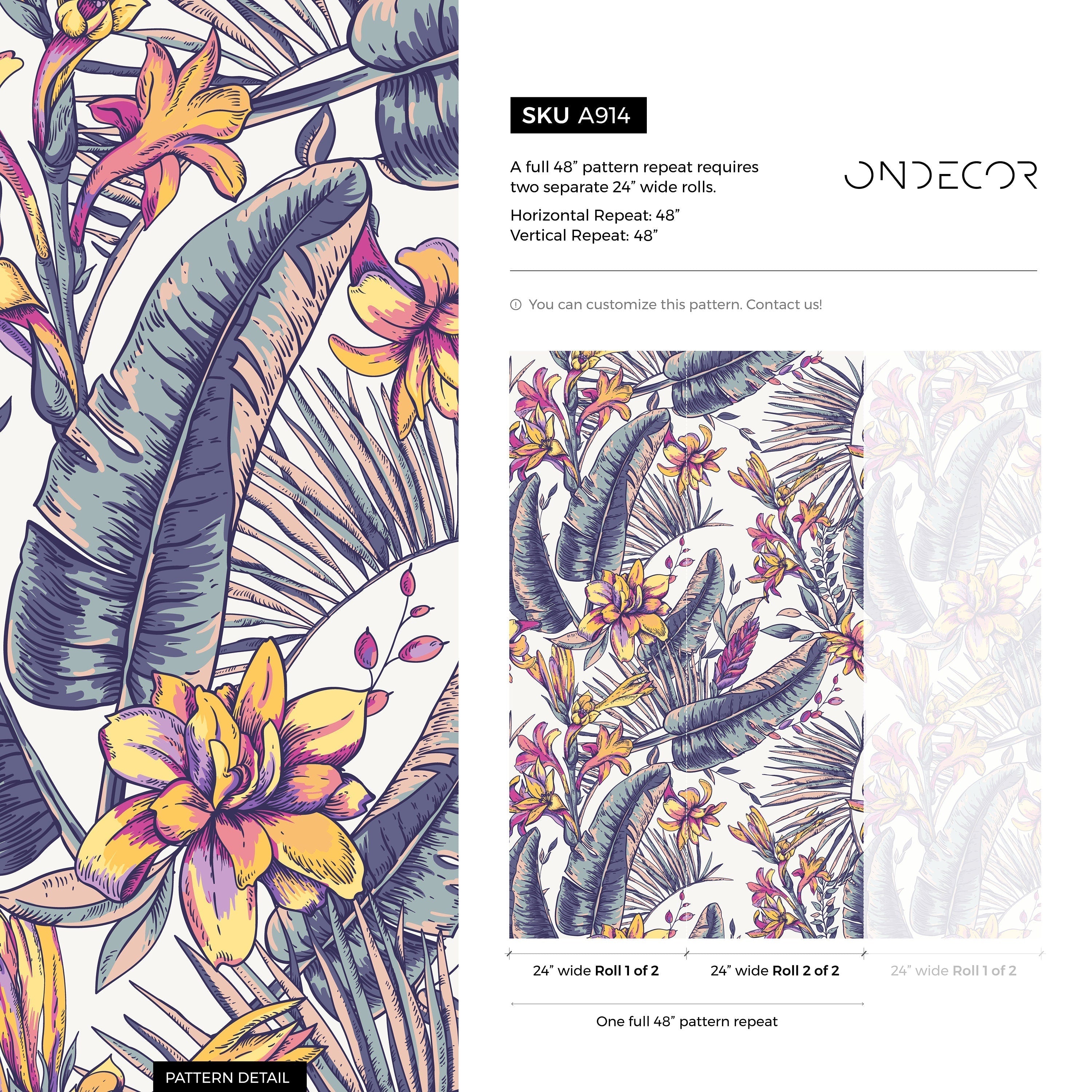 Tropical Wallpaper With An Artistic Floral Motif In Purple, Pink, And Yellow - A914