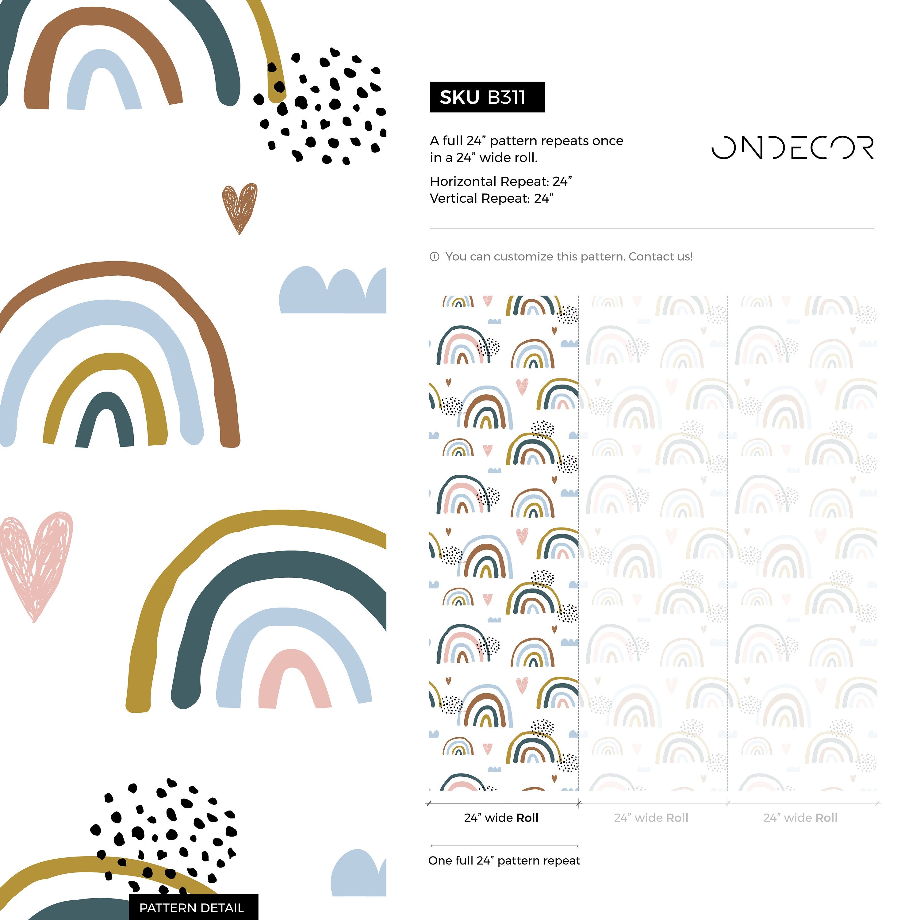 Rainbow Wallpaper Featuring Bohemian Arches In Blue, Pink, And Brown - B311