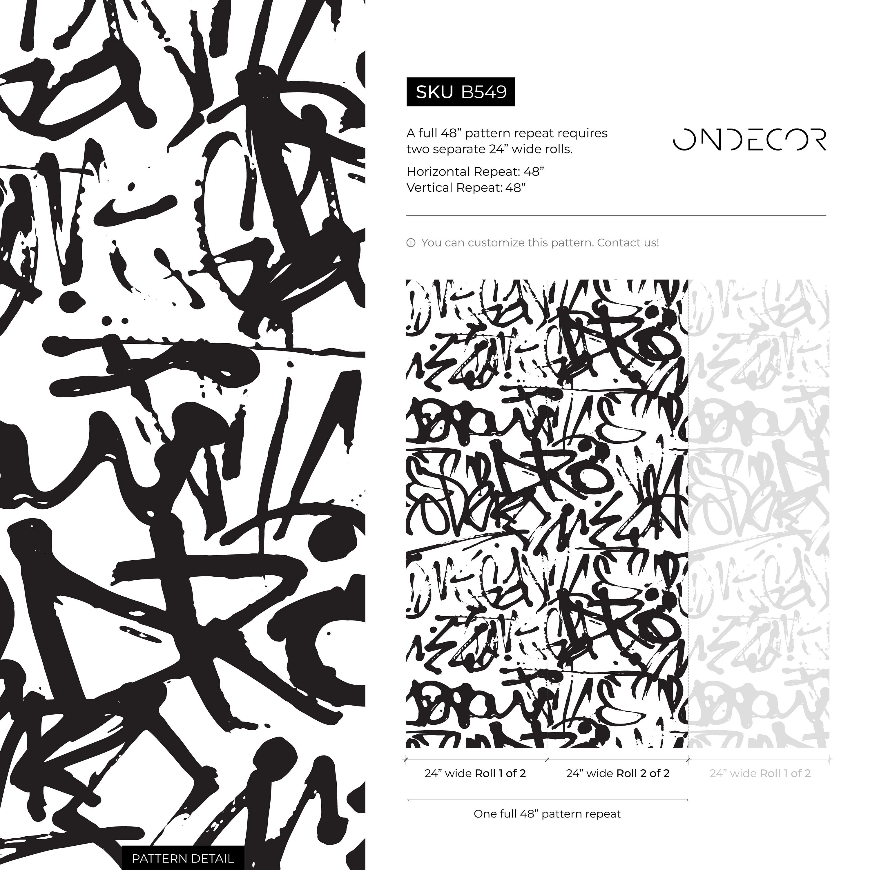 Graffiti Wallpaper With An Urban Street Art Motif In Black And White - B549