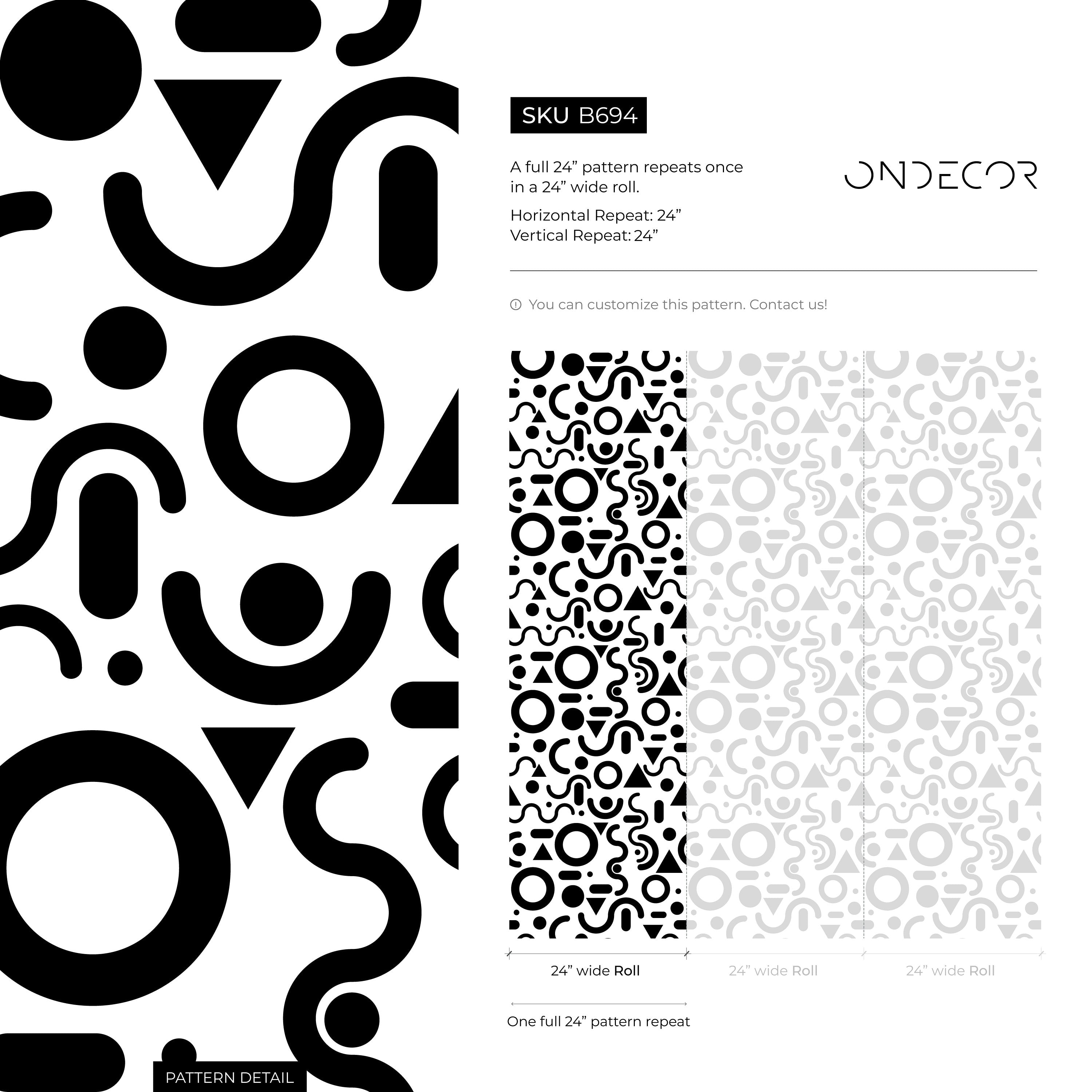 Geometric Wallpaper Featuring Abstract Shapes In Black And White - B694