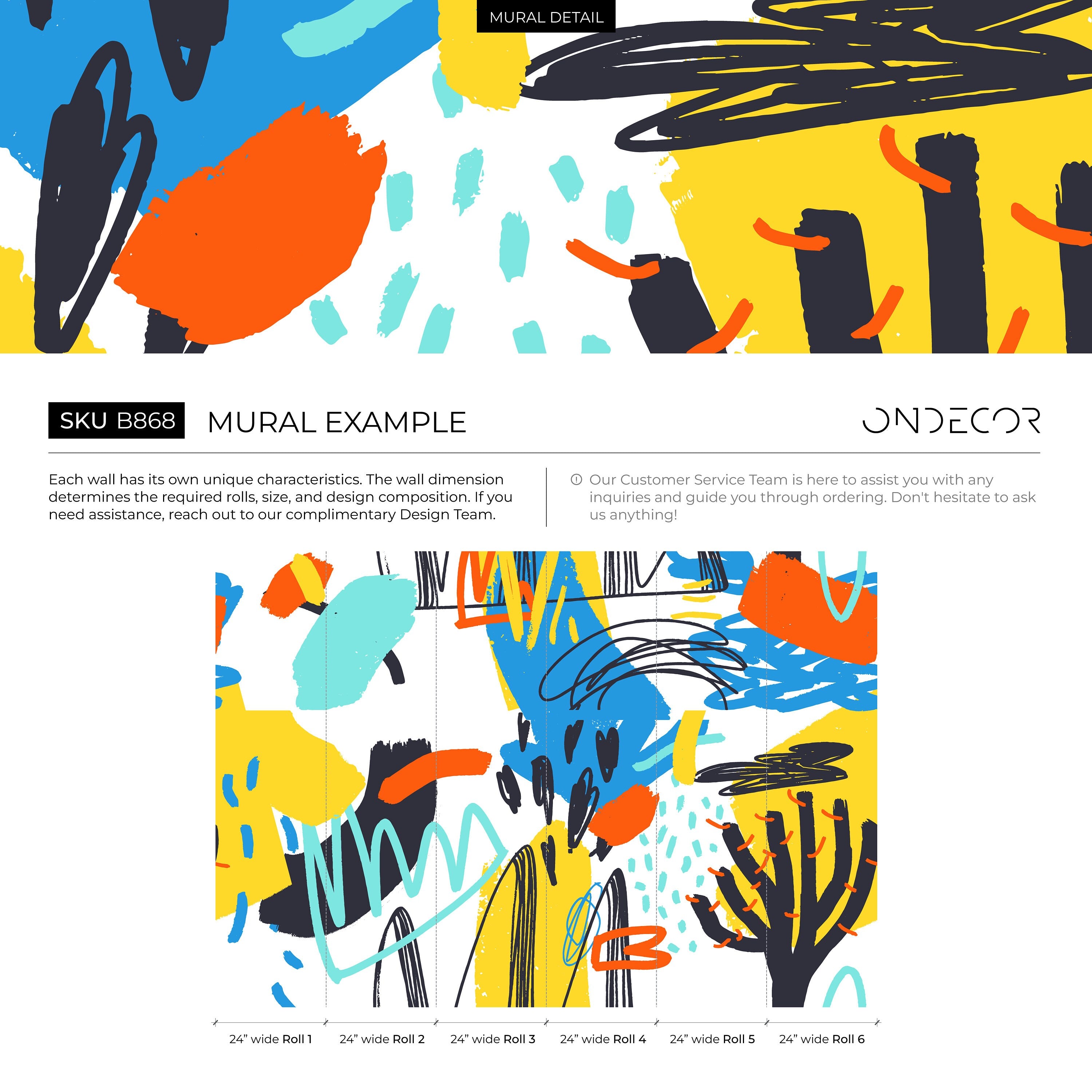 Abstract Wallpaper With Colorful Scribble Art In Blue, Yellow, And Orange - B868