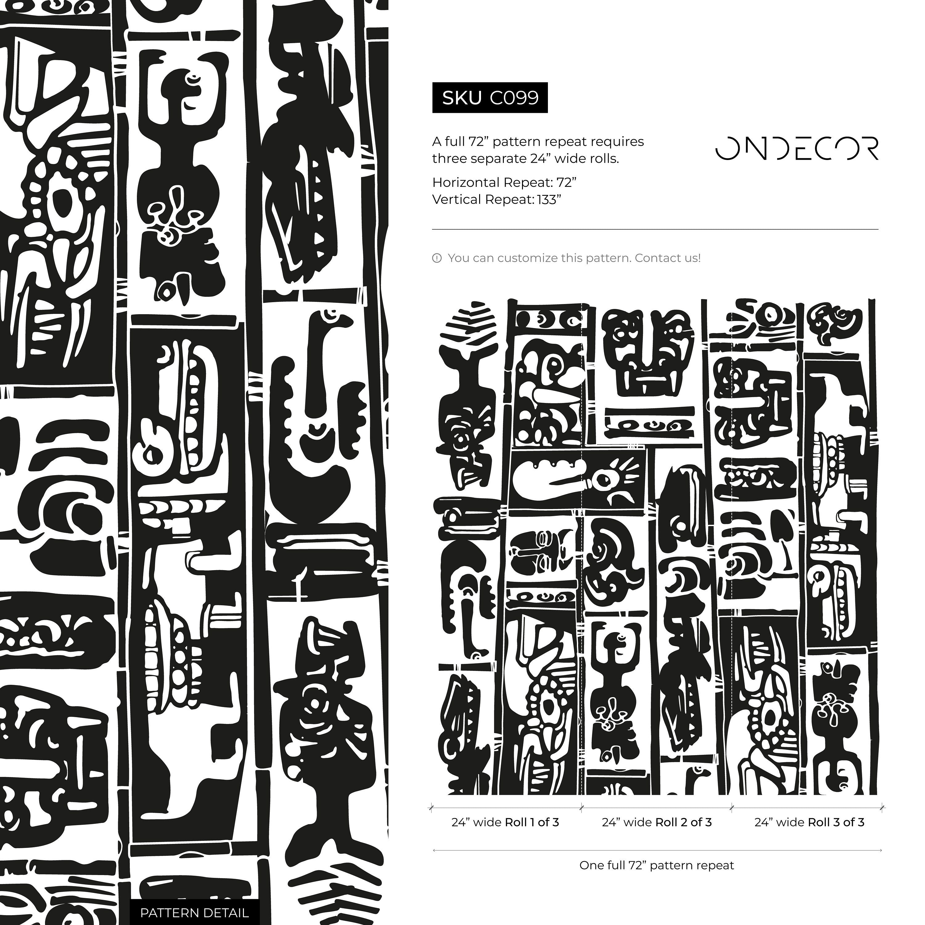 Abstract Wallpaper With Primitive Art Panels In Black And White - As1-c099