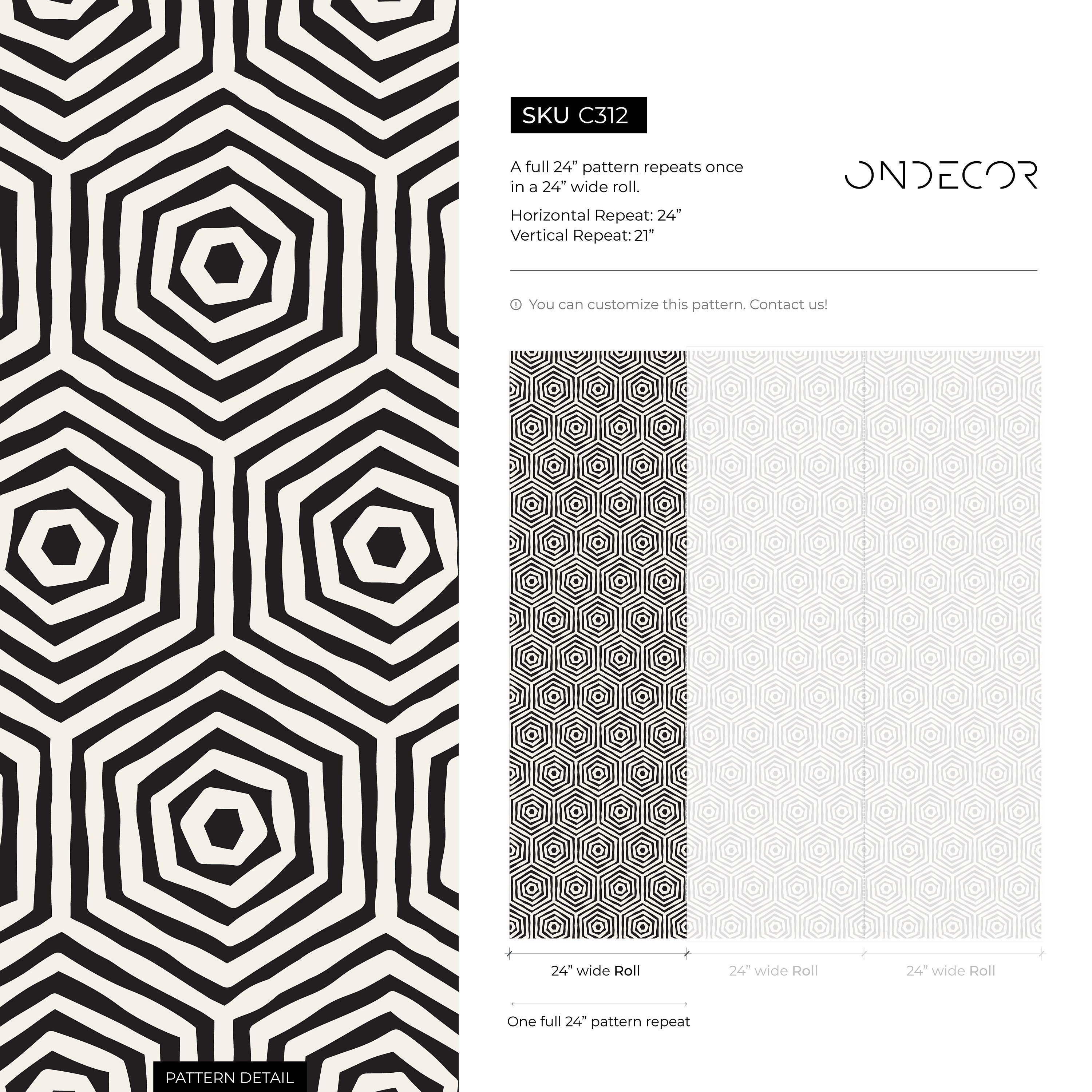 Geometric Wallpaper With Concentric Hexagons In Black And White - C312