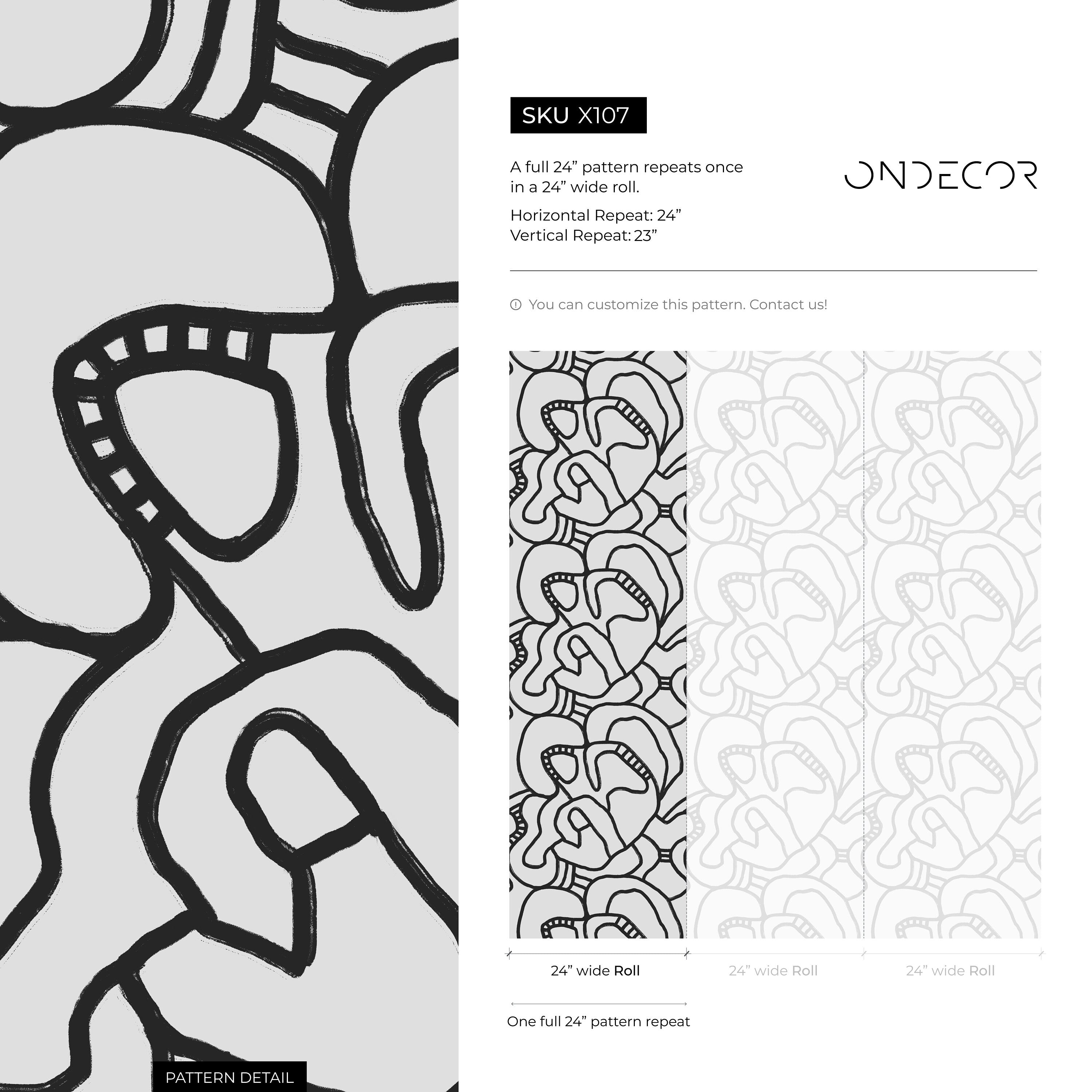 Abstract Wallpaper With A Bold Continuous Line Motif In Black And Gray - X107