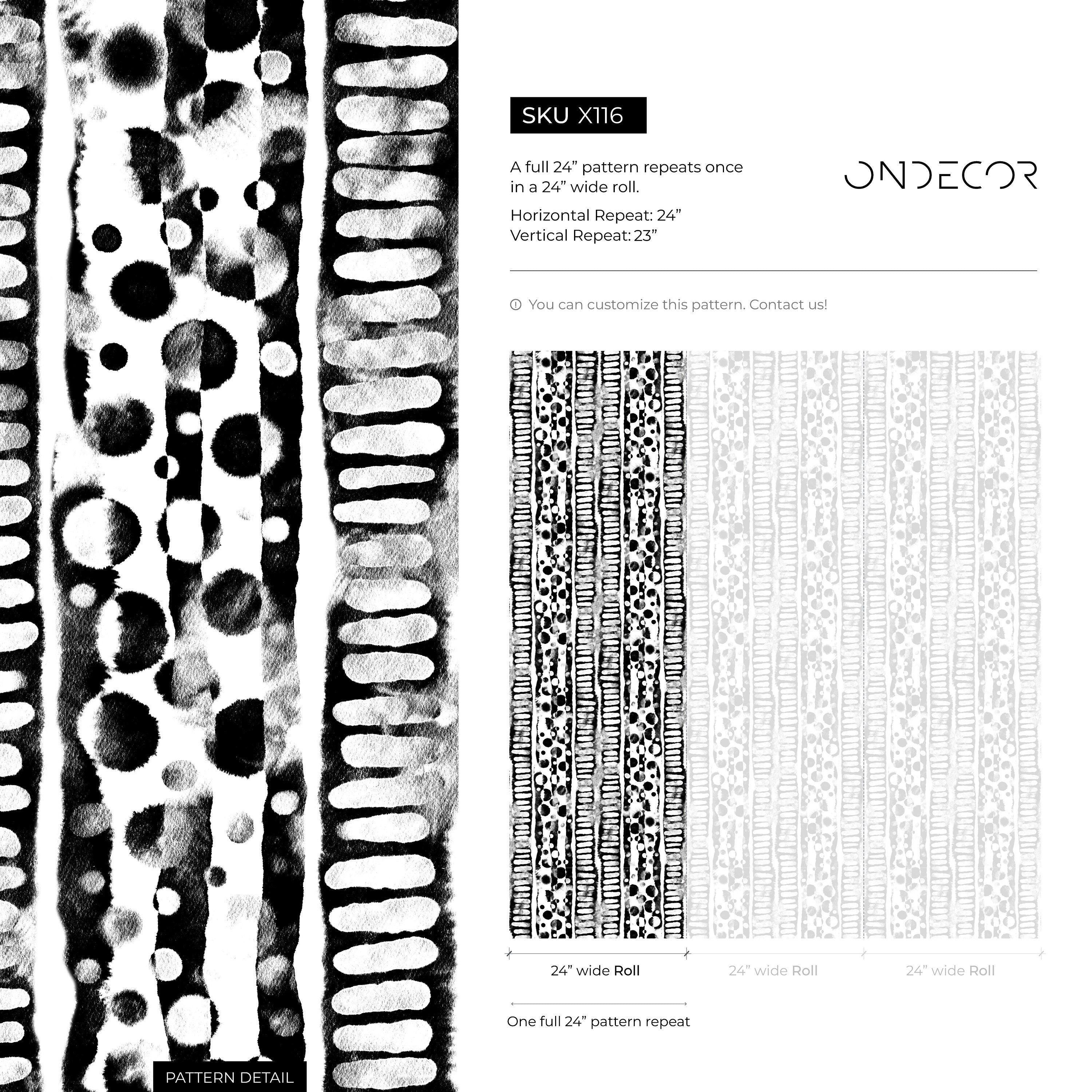 Abstract Wallpaper With Painterly Stripes And Dots In Black And White - X116