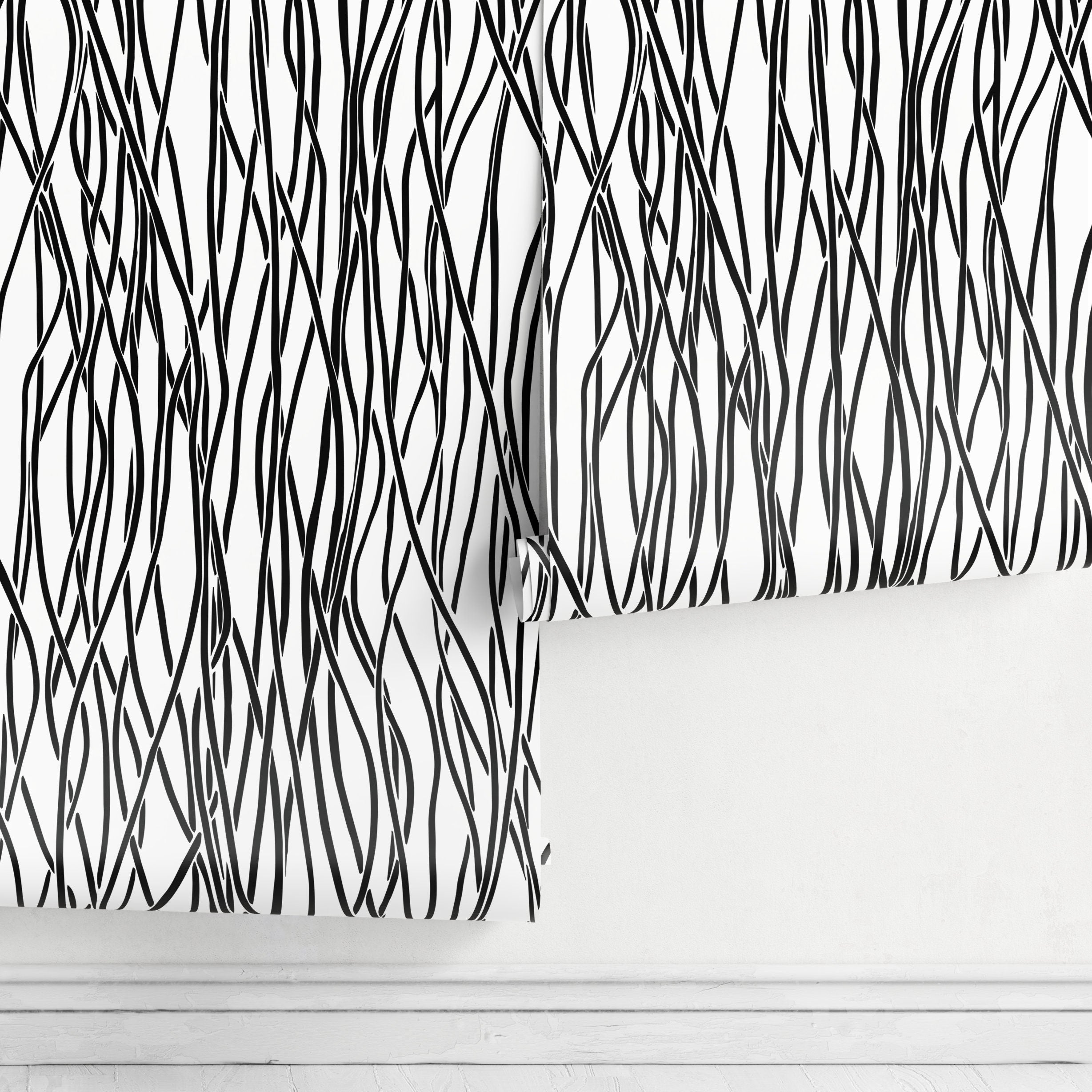 Abstract Wallpaper With Wavy Vertical Lines In Black And White - X087