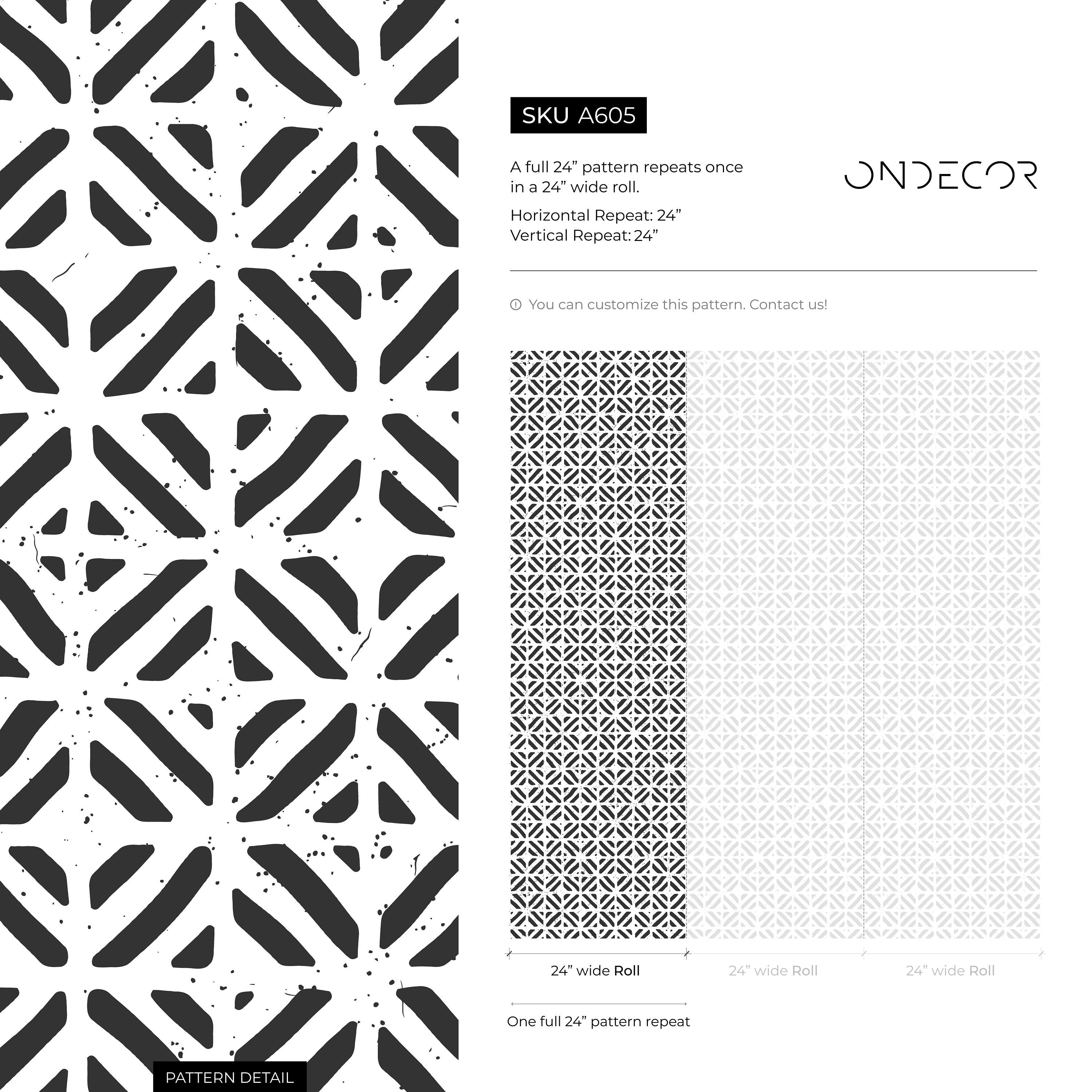 Geometric Wallpaper With A Stamped Crosshatch Motif In Black And White - A605