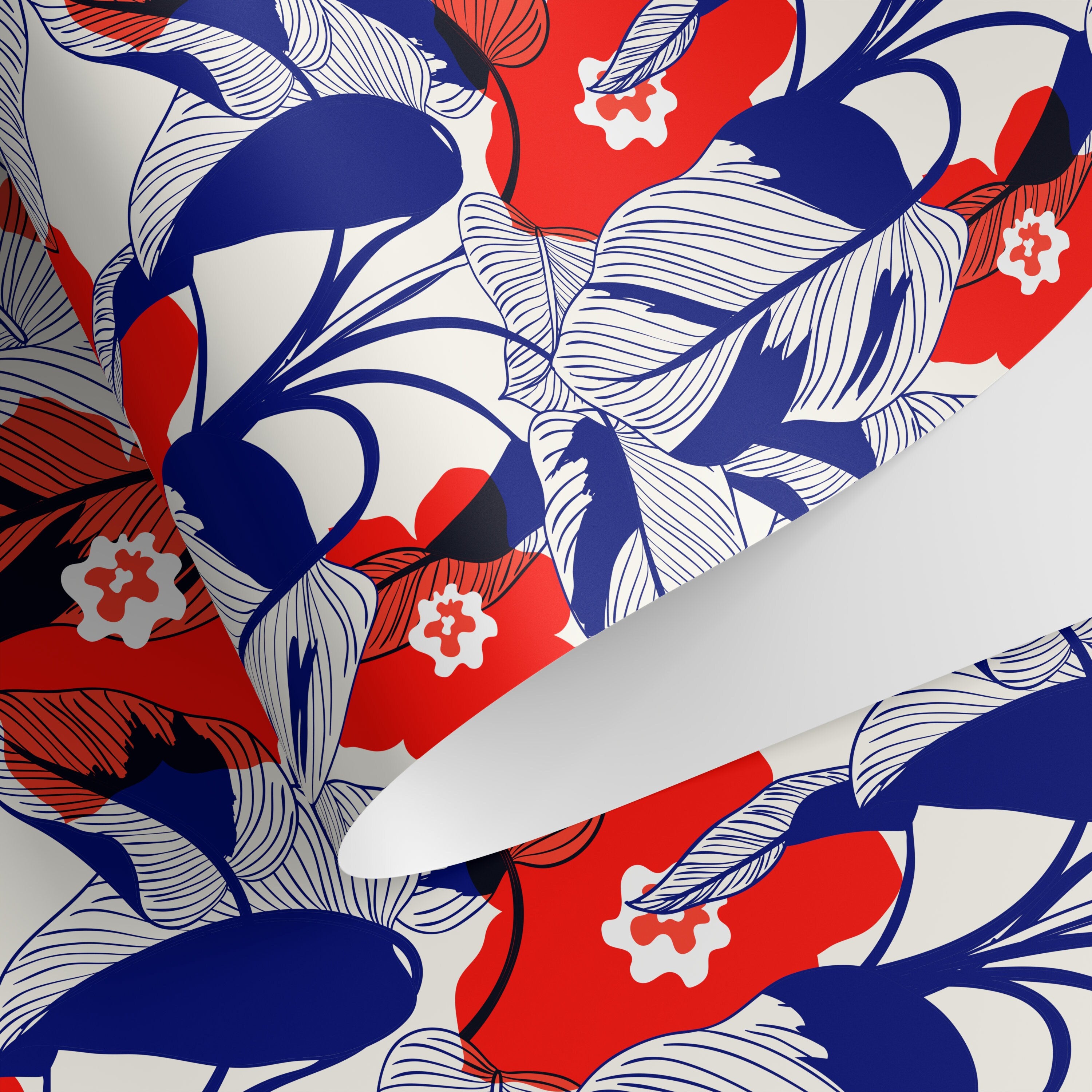 Floral Wallpaper Featuring Stylized Blooms In Red And Blue - A791