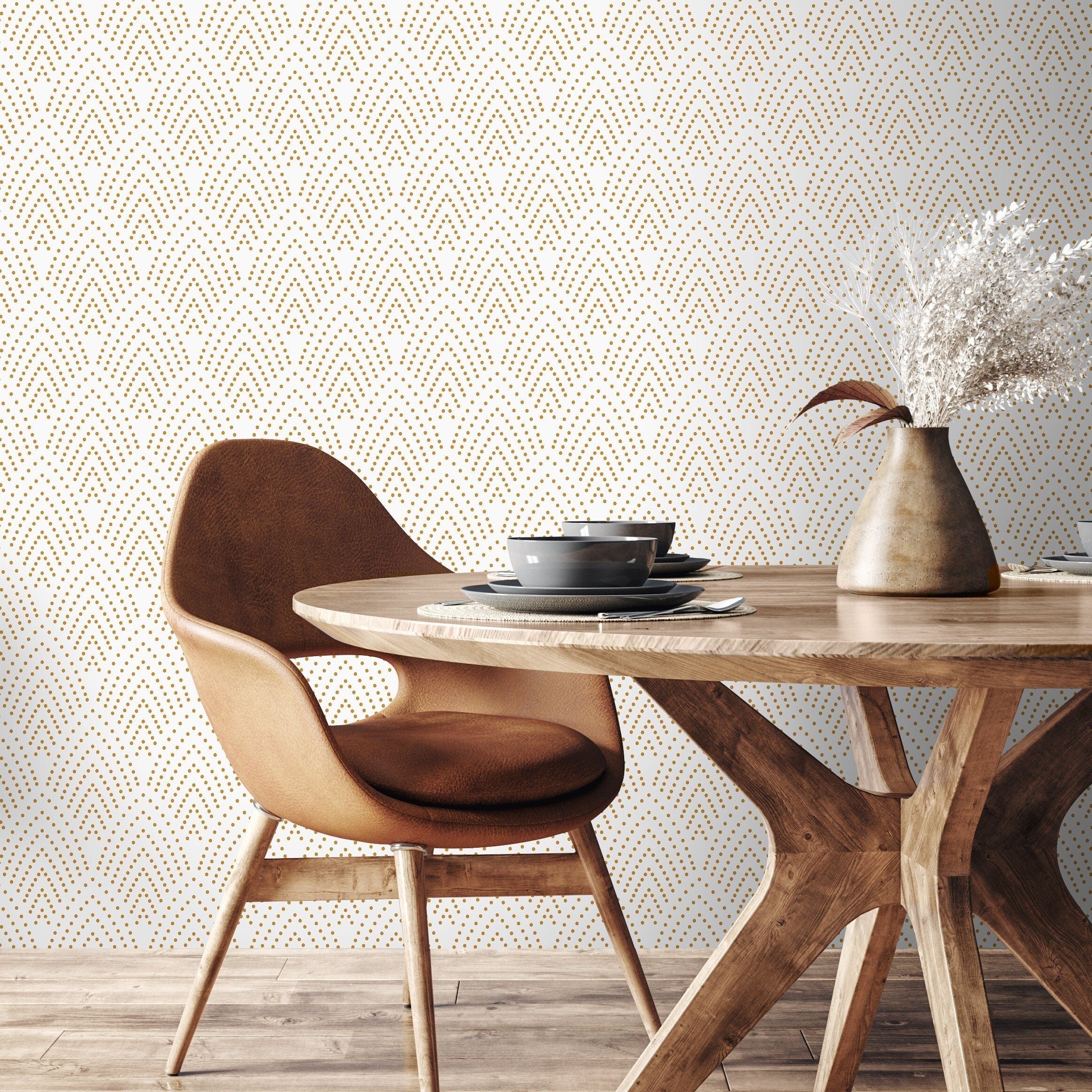 Geometric Wallpaper With A Dotted Arch Motif In Gold - A925