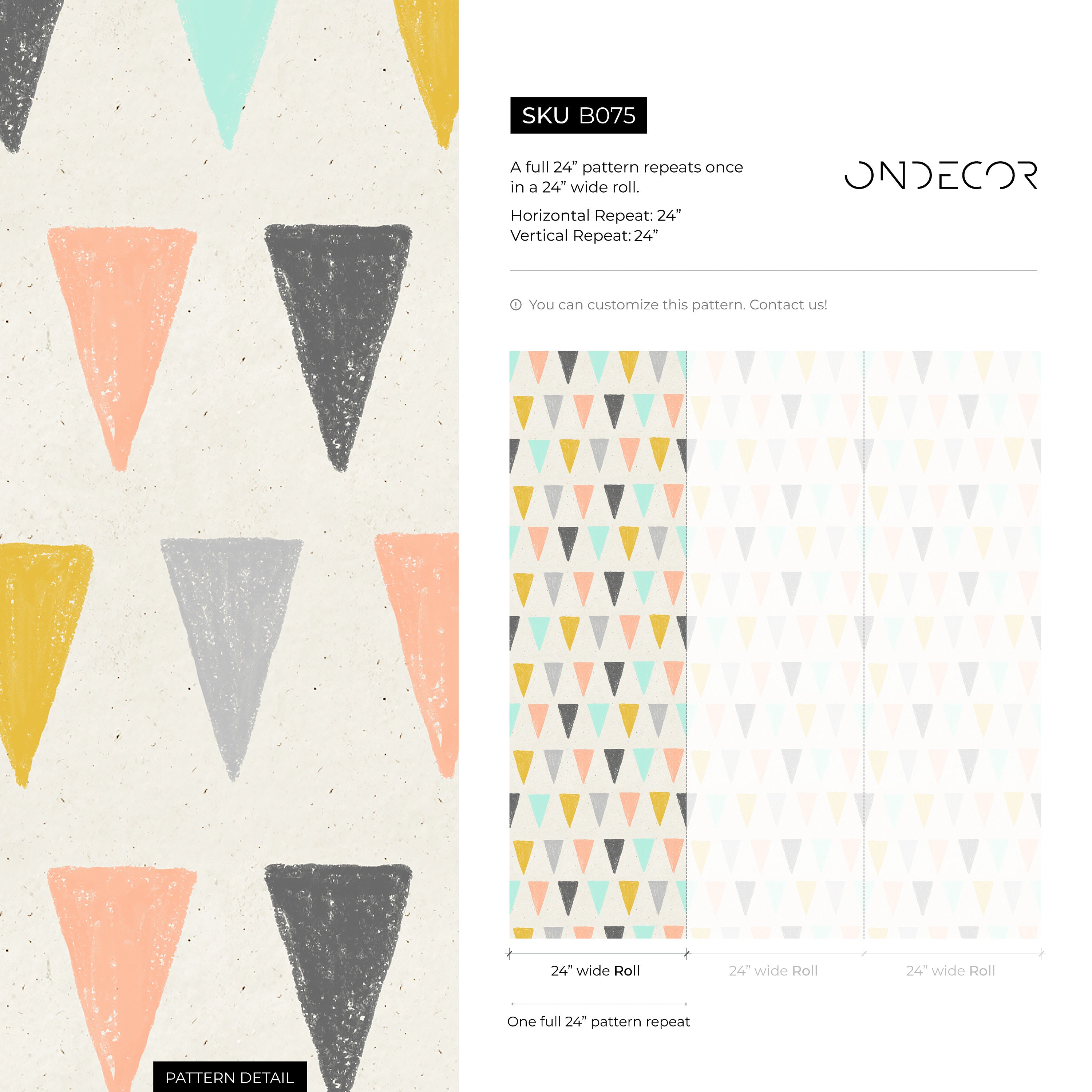 Geometric Wallpaper With Hand-drawn Triangles In Pink, Yellow, And Mint - B075