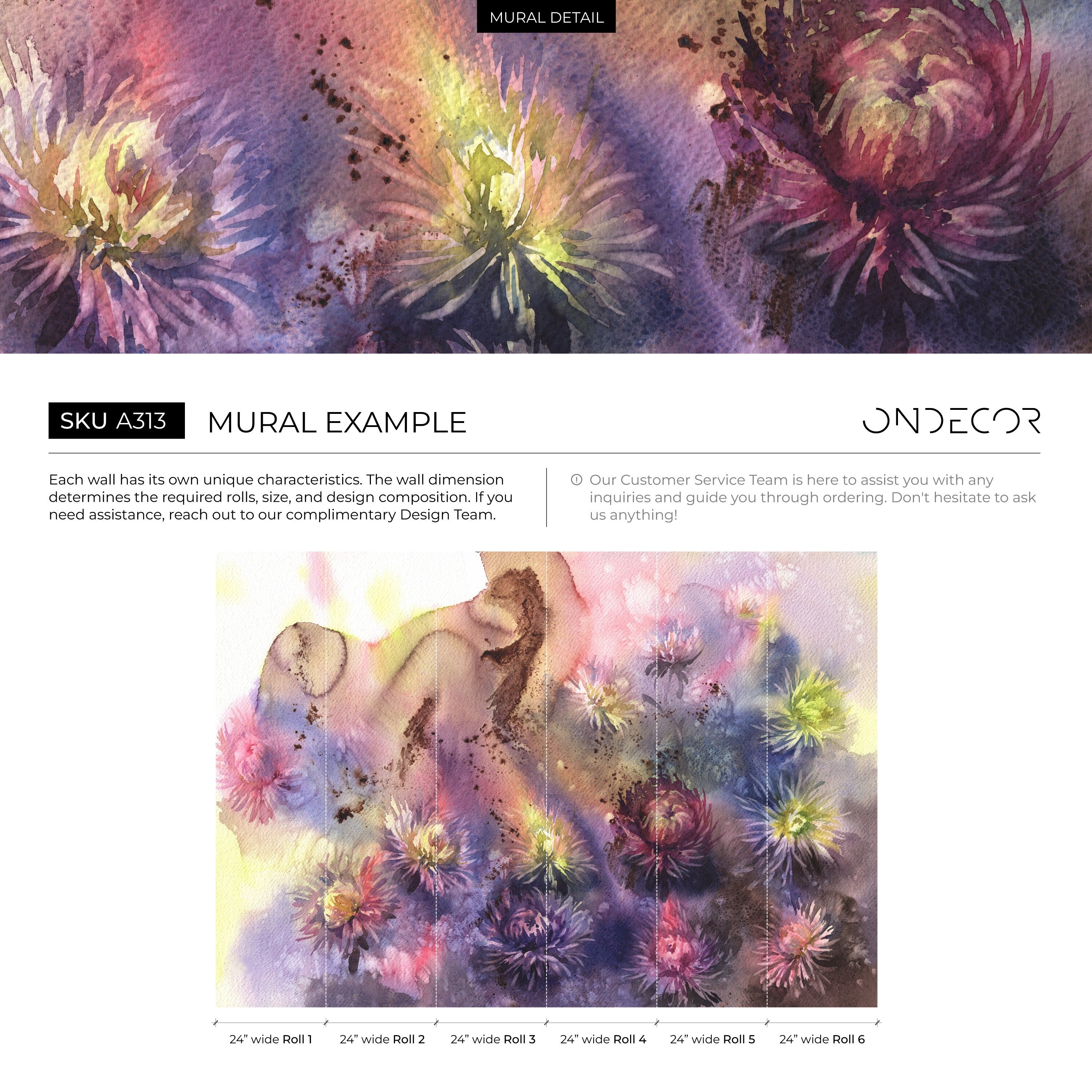 Floral Wallpaper With Abstract Aster Blooms In Purple, Pink, And Green - A313