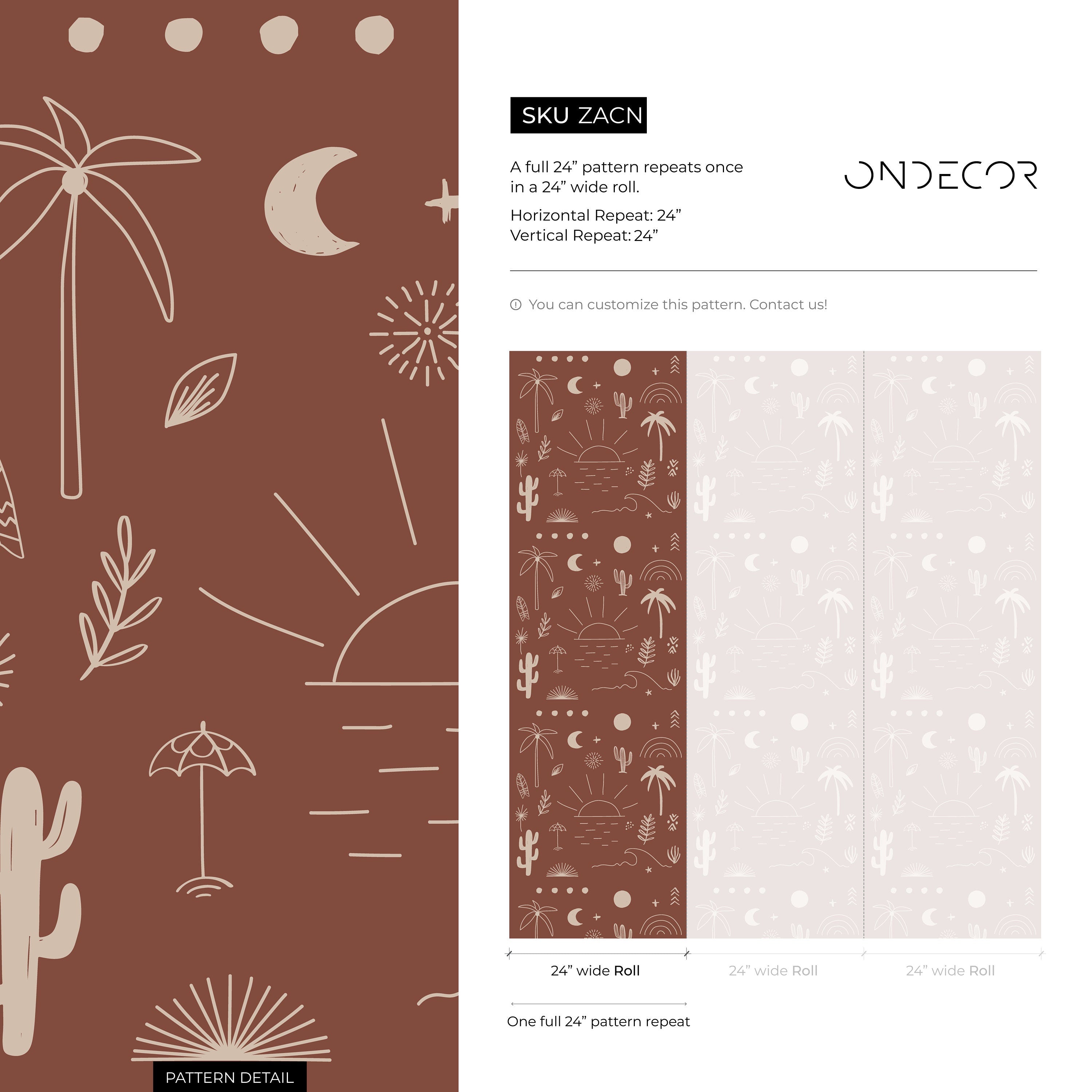 Minimalist Wallpaper With Hand-drawn Beach Motifs In Terracotta And Off-white - Zacn
