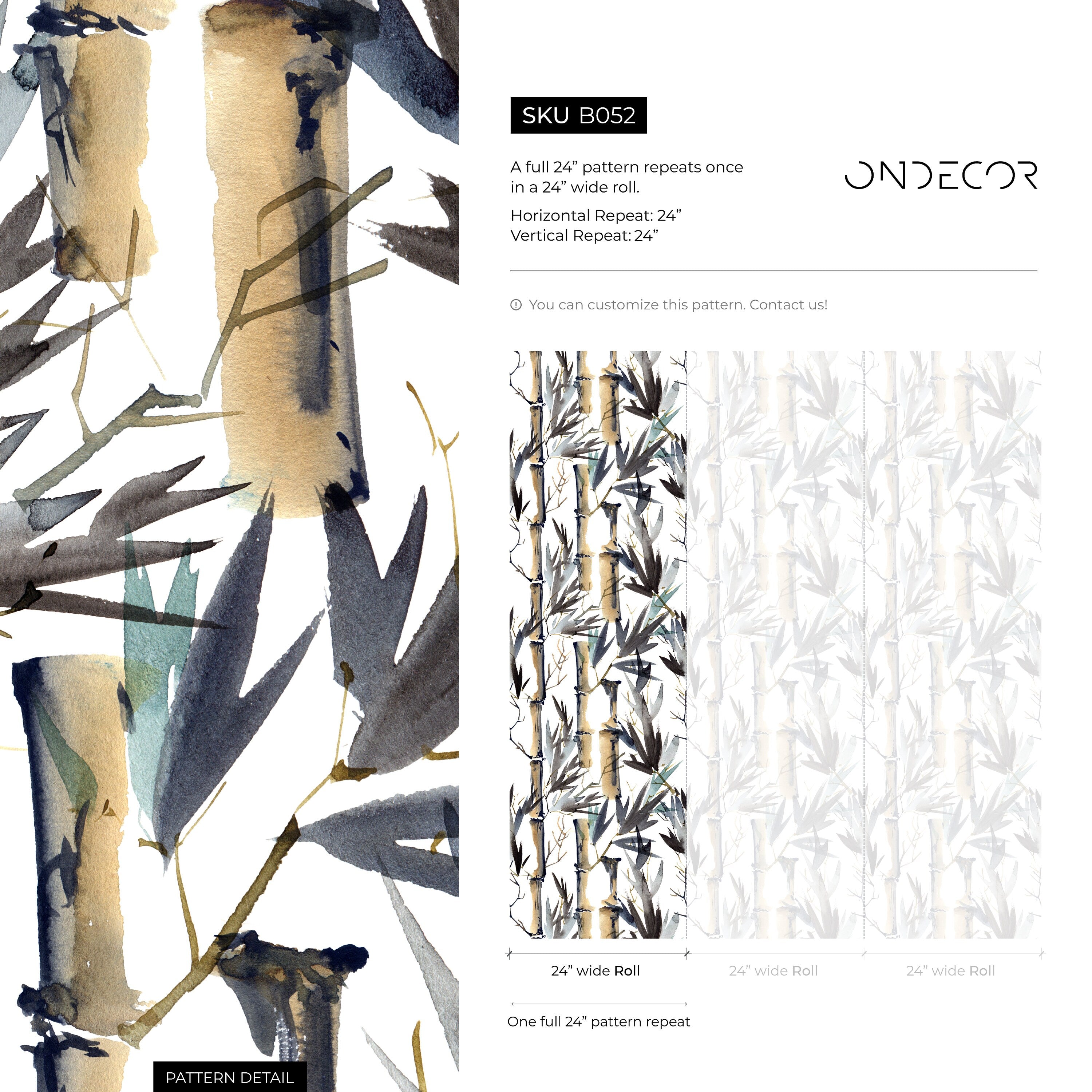 Japanese Wallpaper With A Watercolor Bamboo Forest Motif In Beige, Blue, And Black - B052