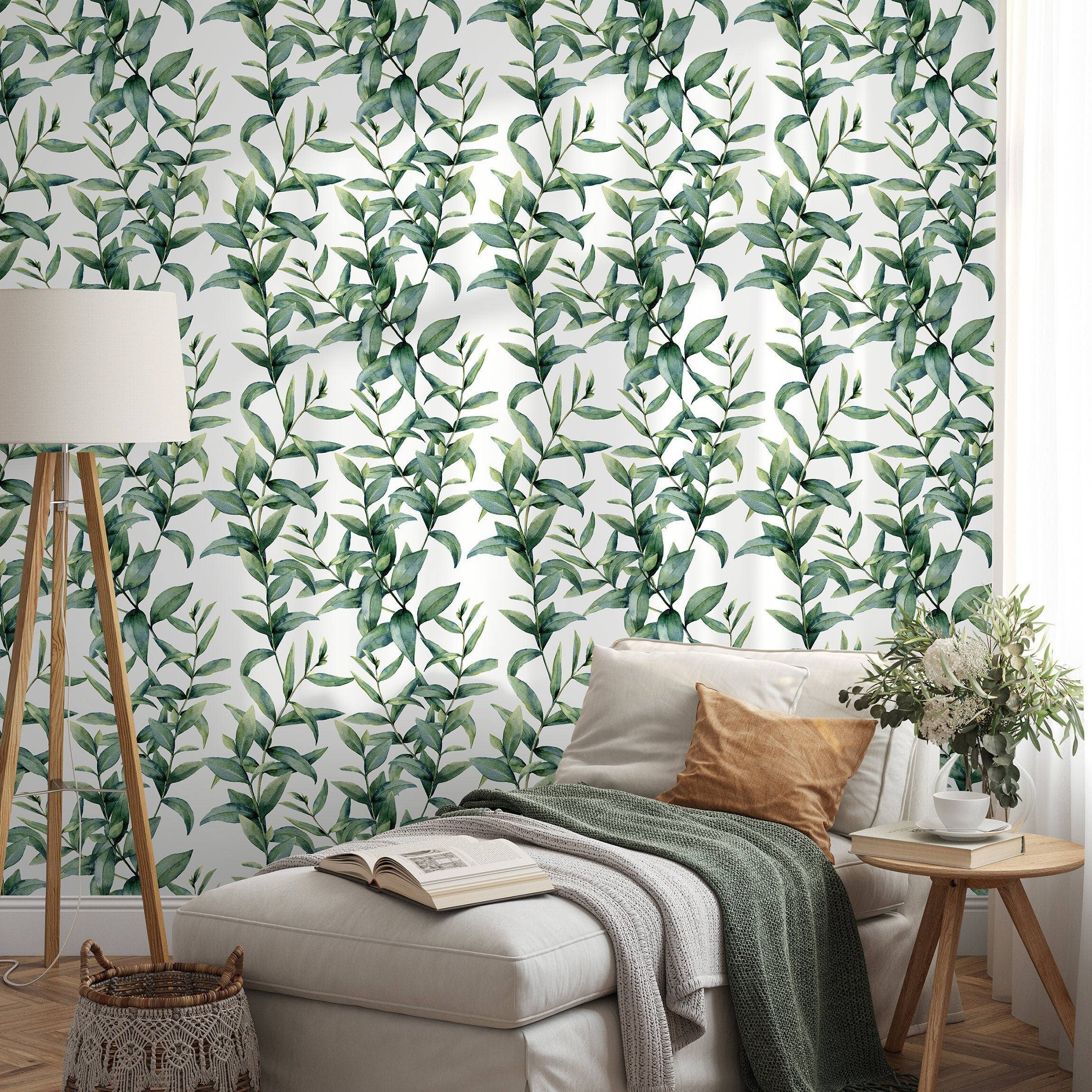 Botanical Wallpaper Featuring Watercolor Greenery In Green - A651
