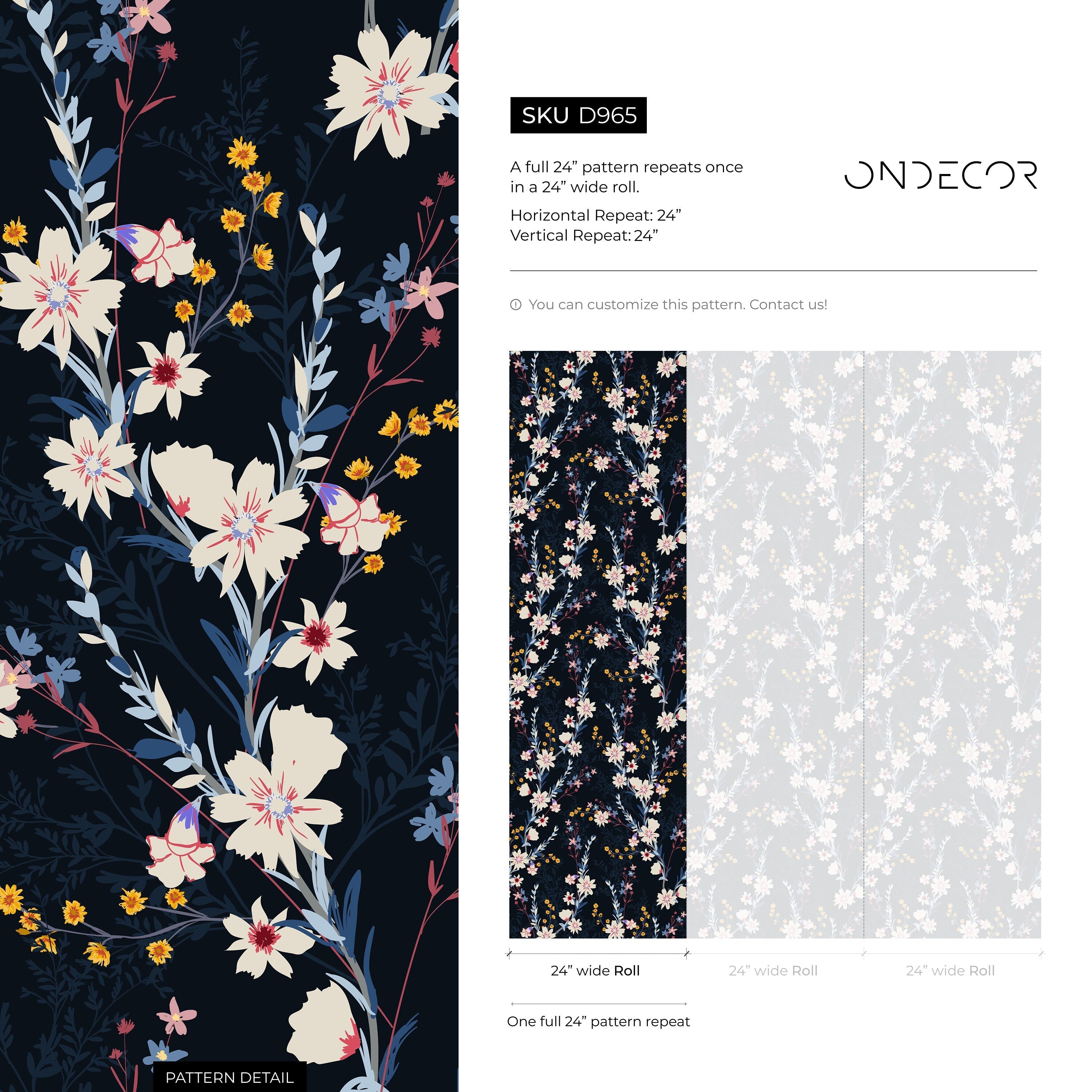 Floral Wallpaper With Delicate Wildflowers In Blue, Cream, And Yellow - D965