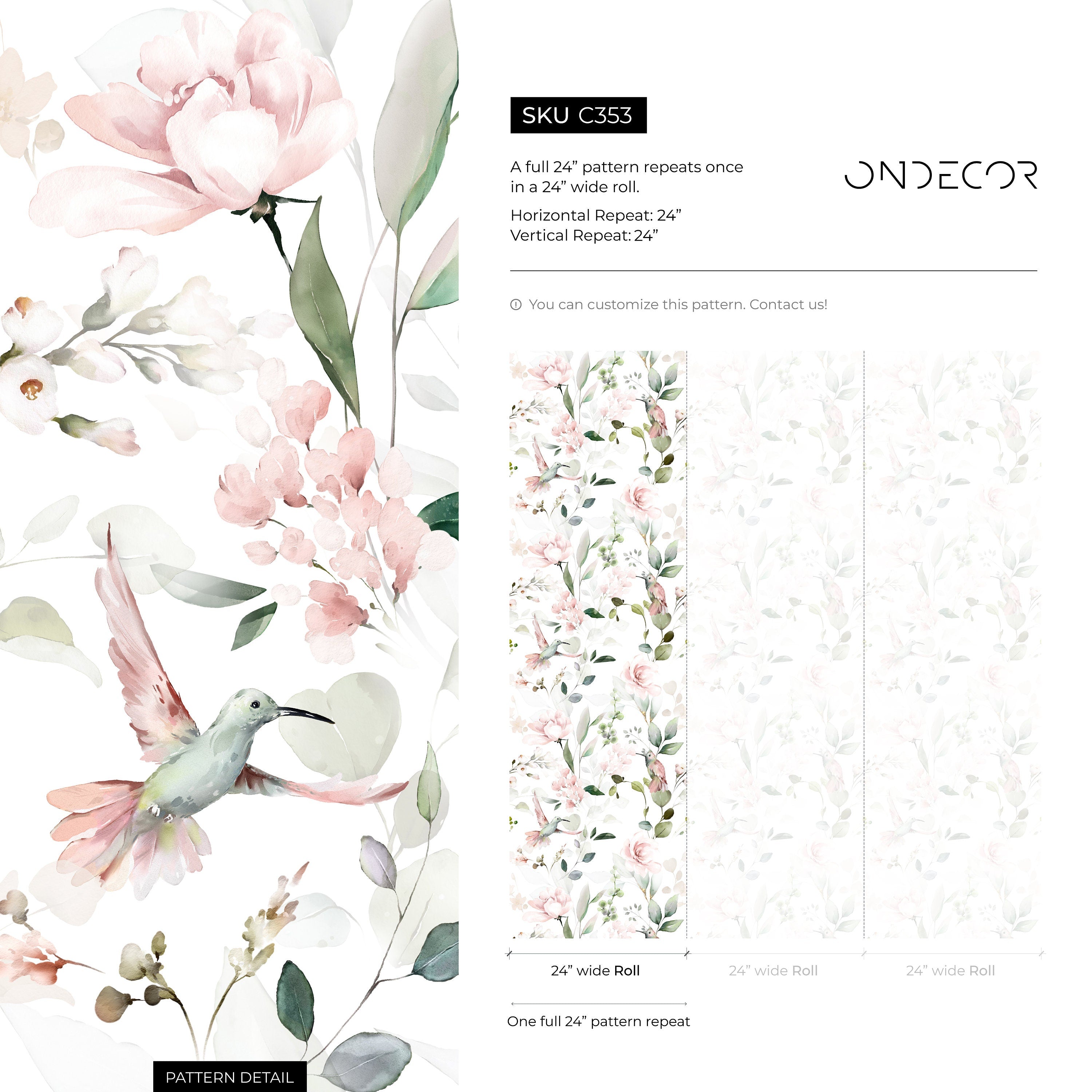 Animal Wallpaper With Hummingbirds And Flowers In Pink And Green - C353