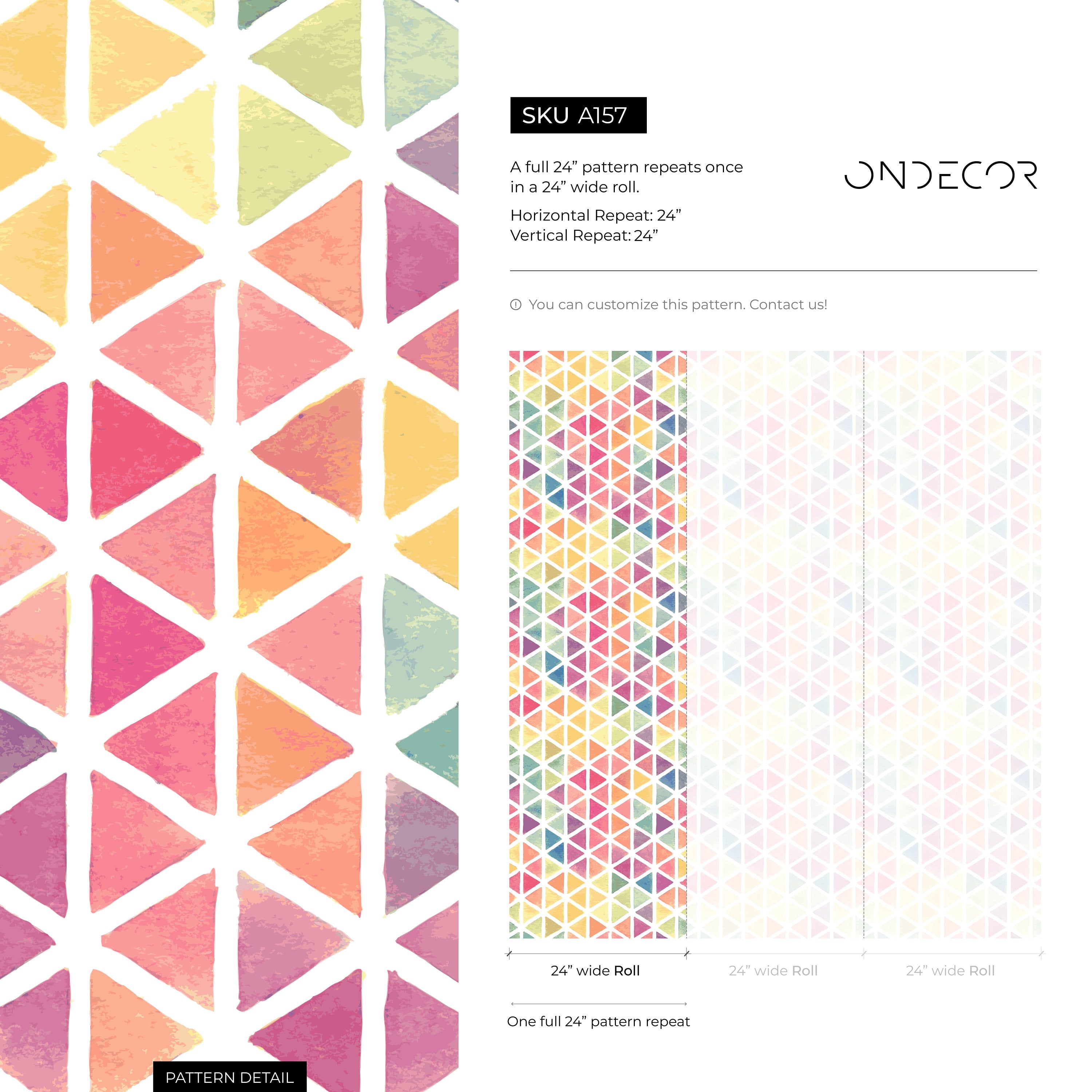 Geometric Wallpaper With A Watercolor Triangle Motif In Pink, Blue, And Yellow - A157