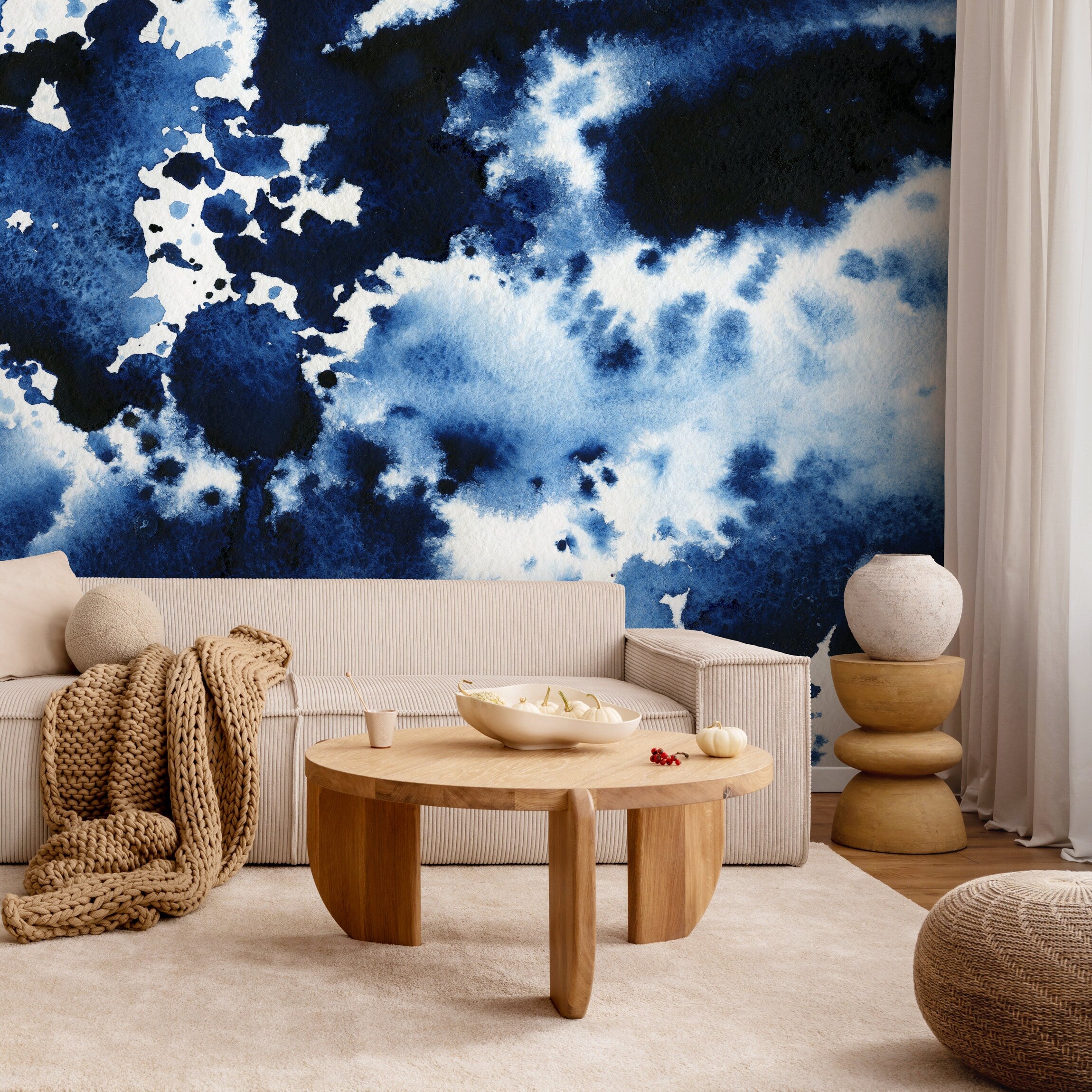 Abstract Wallpaper With An Indigo Ink Wash In Blue And Black - A223