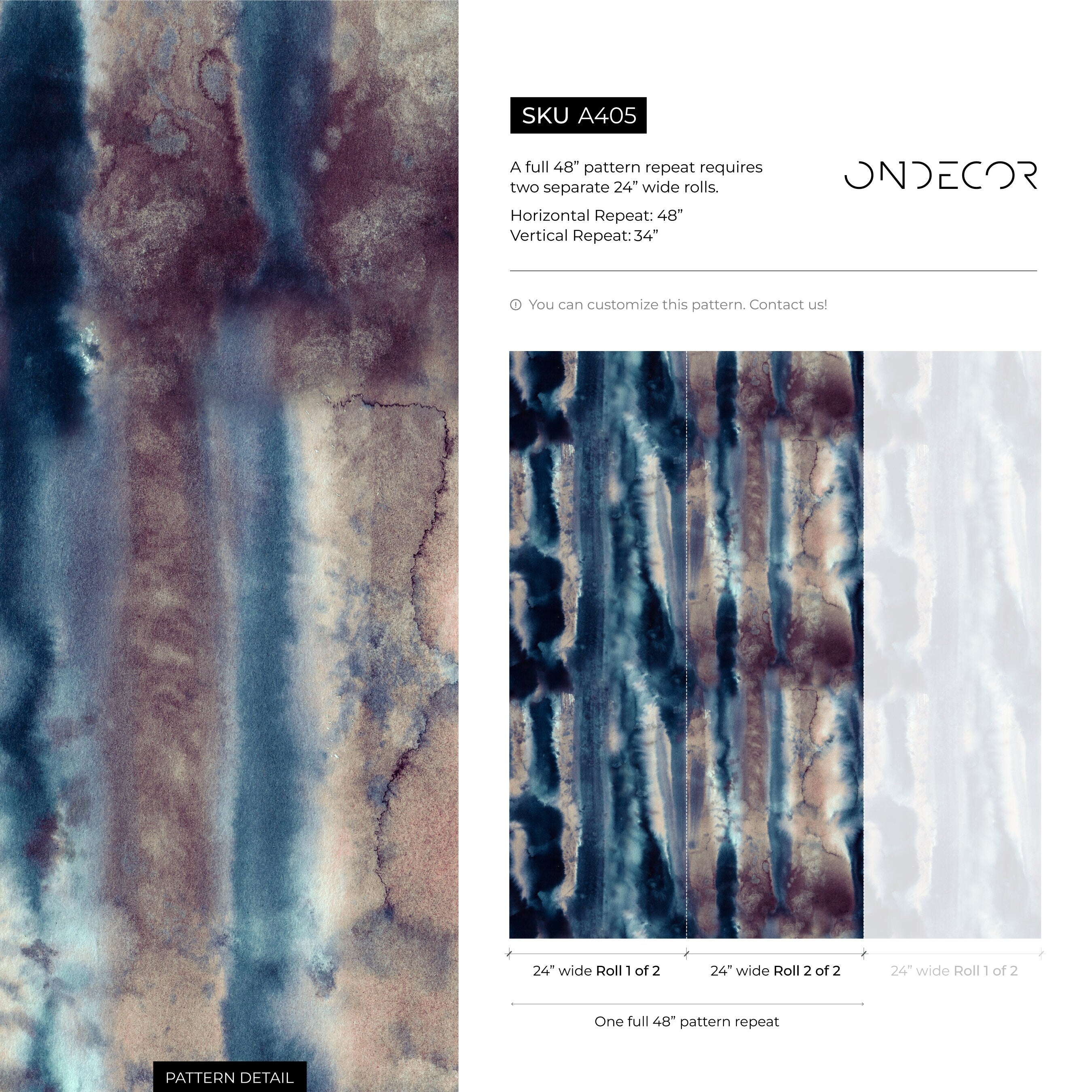 Abstract Wallpaper With A Vertical Watercolor Wash In Navy Blue, Brown, And Taupe - A405