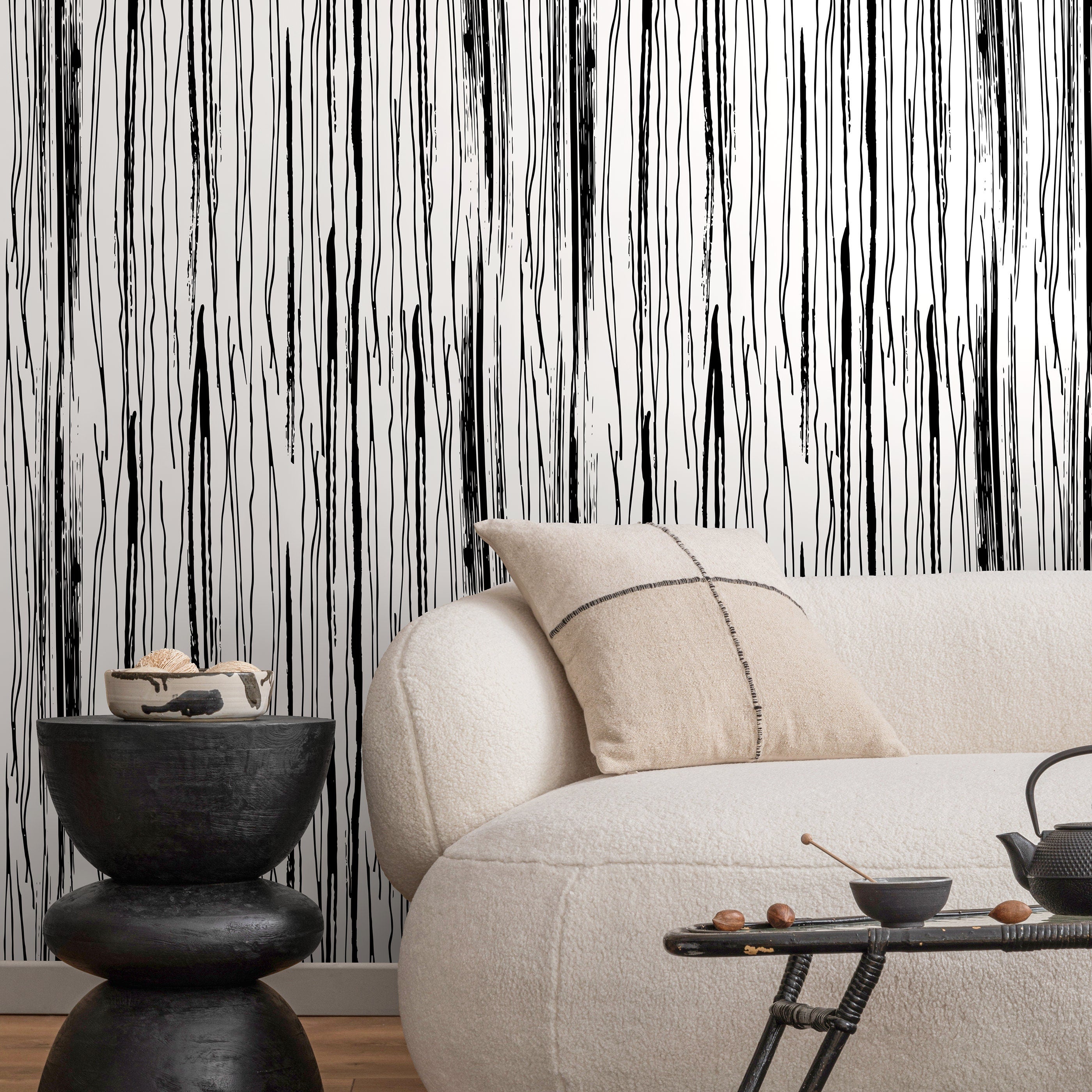 Abstract Wallpaper With Hand-drawn Vertical Lines In Black And White - A604
