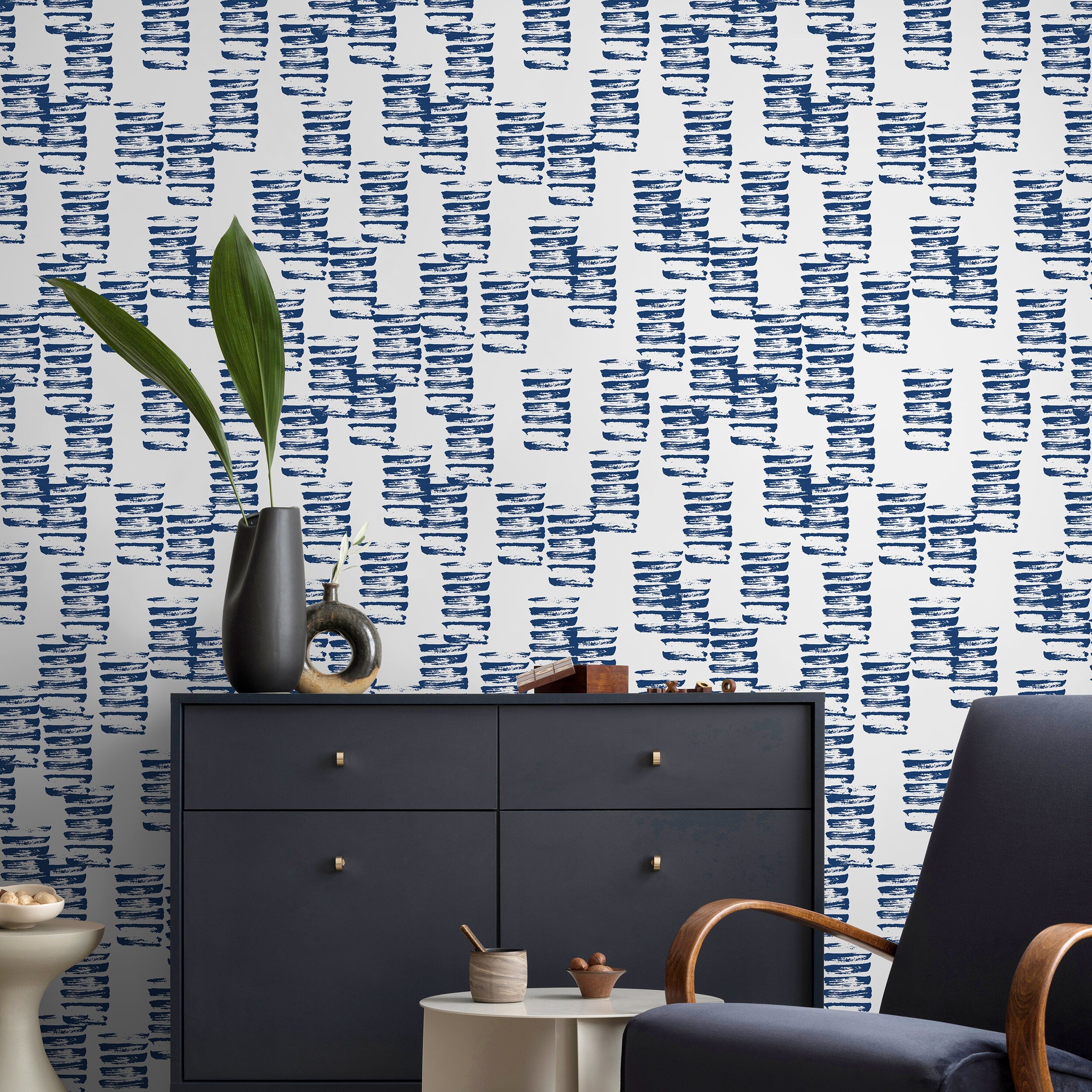 Abstract Wallpaper With Painterly Brush Strokes In Blue - A195